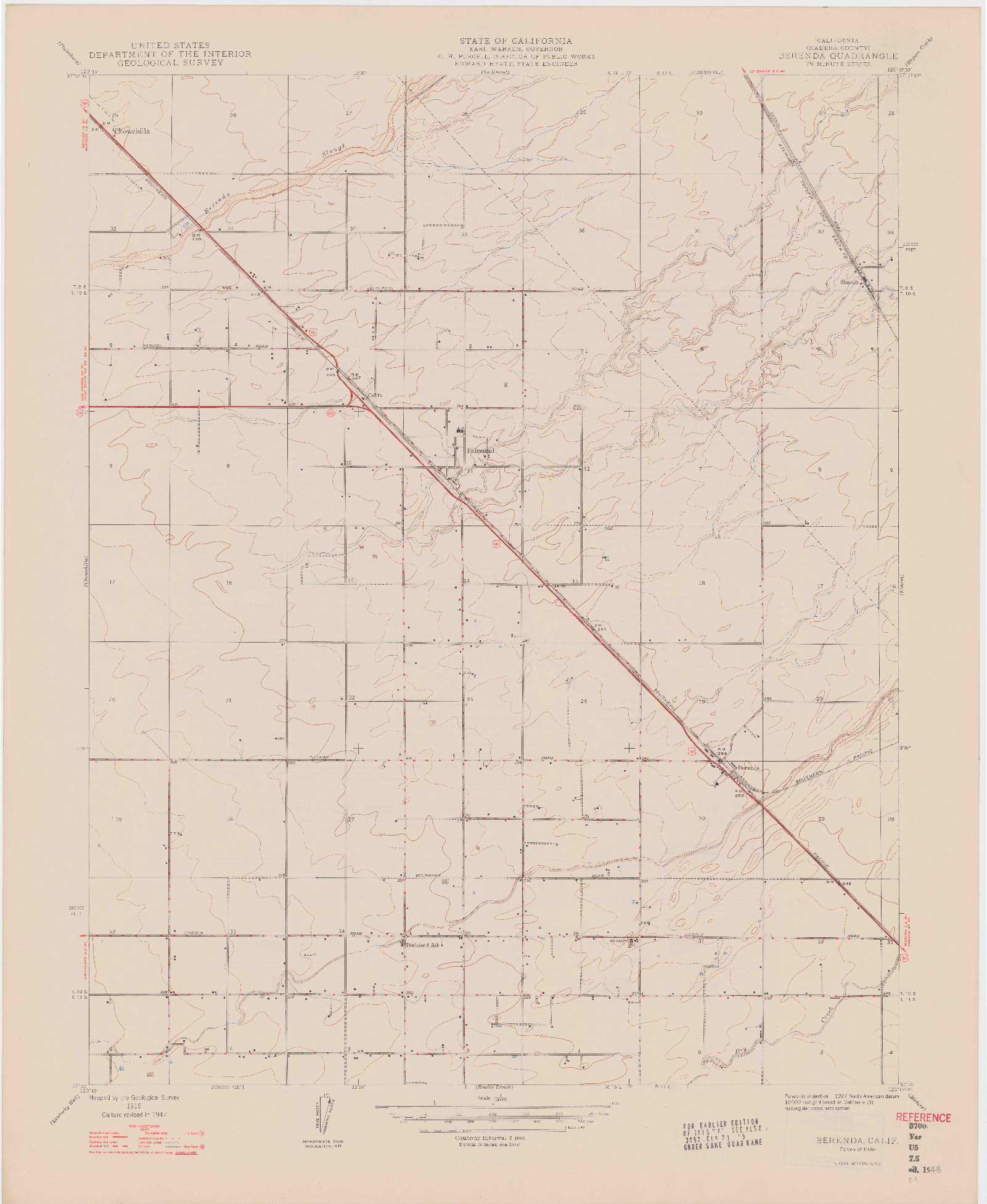 USGS 1:24000-SCALE QUADRANGLE FOR BERENDA, CA 1948