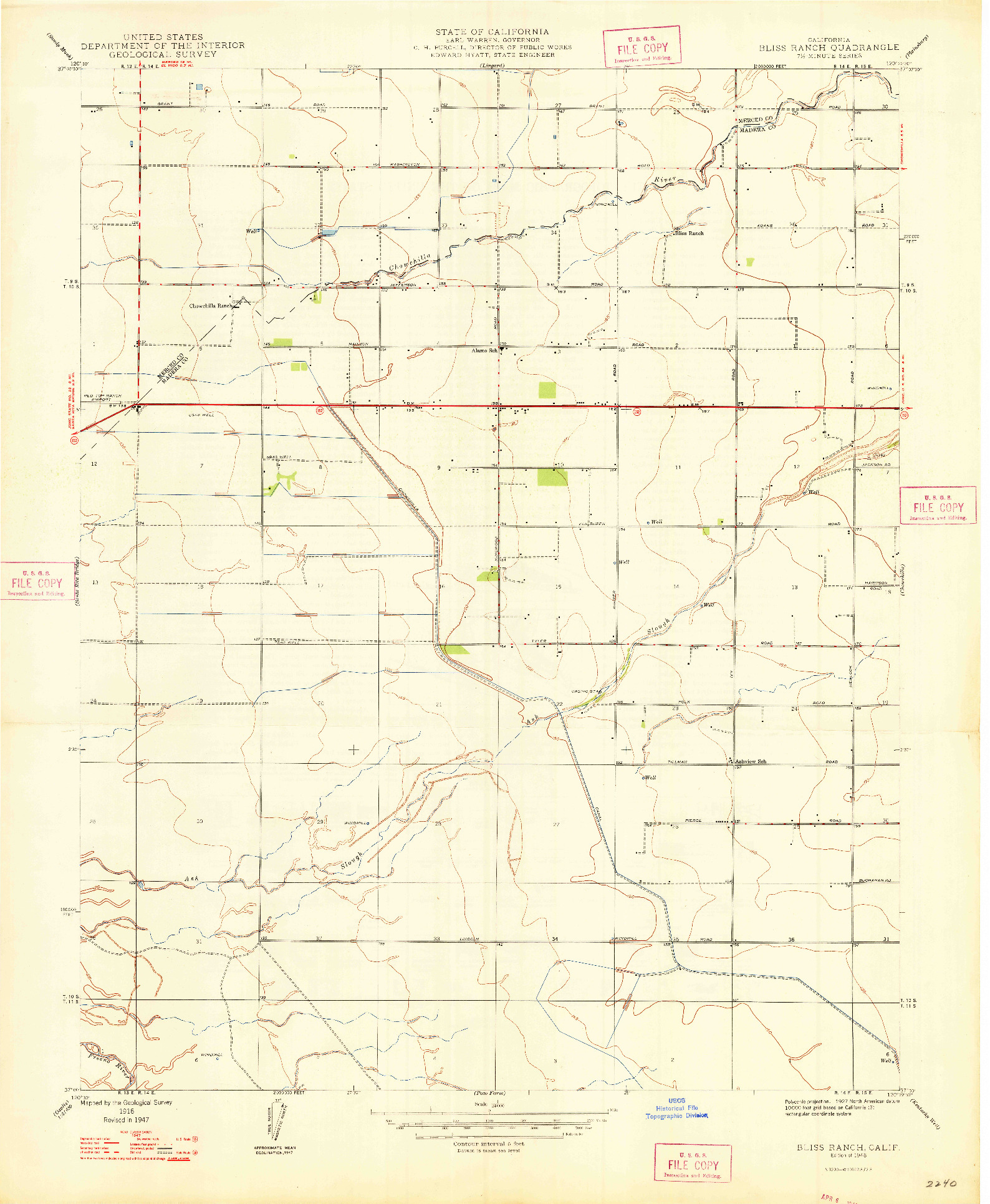 USGS 1:24000-SCALE QUADRANGLE FOR BLISS RANCH, CA 1948