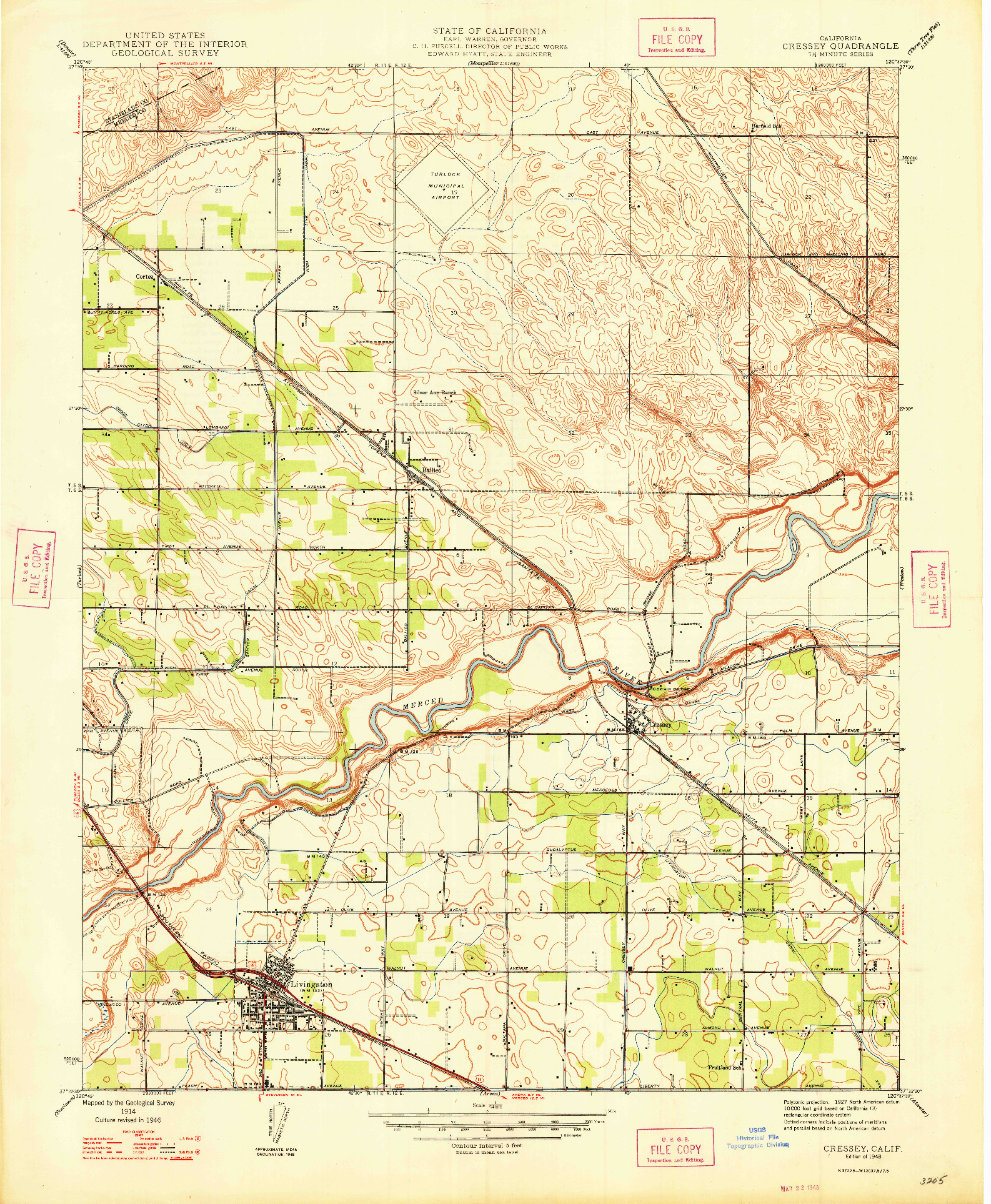 USGS 1:24000-SCALE QUADRANGLE FOR CRESSEY, CA 1948