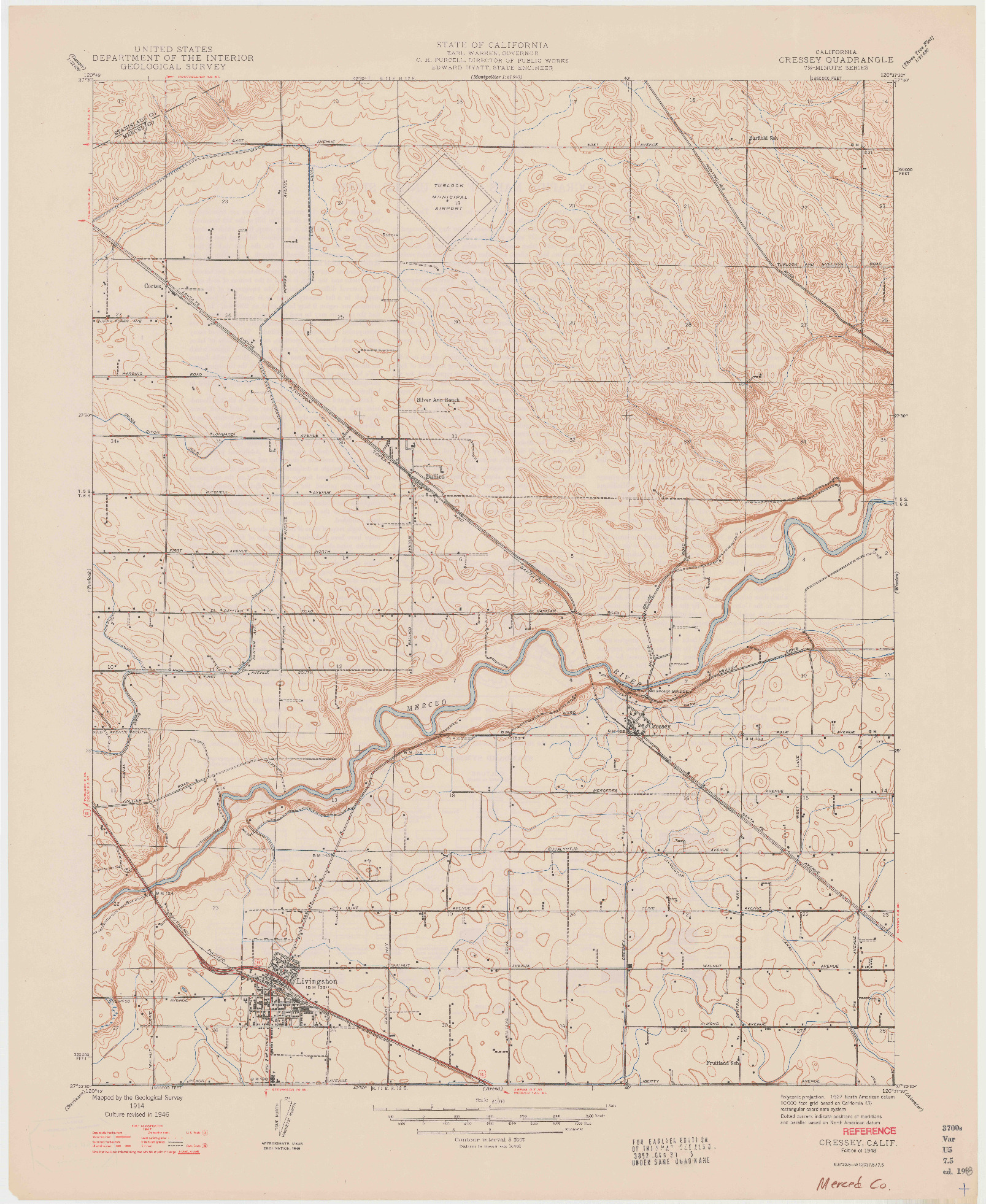 USGS 1:24000-SCALE QUADRANGLE FOR CRESSEY, CA 1948