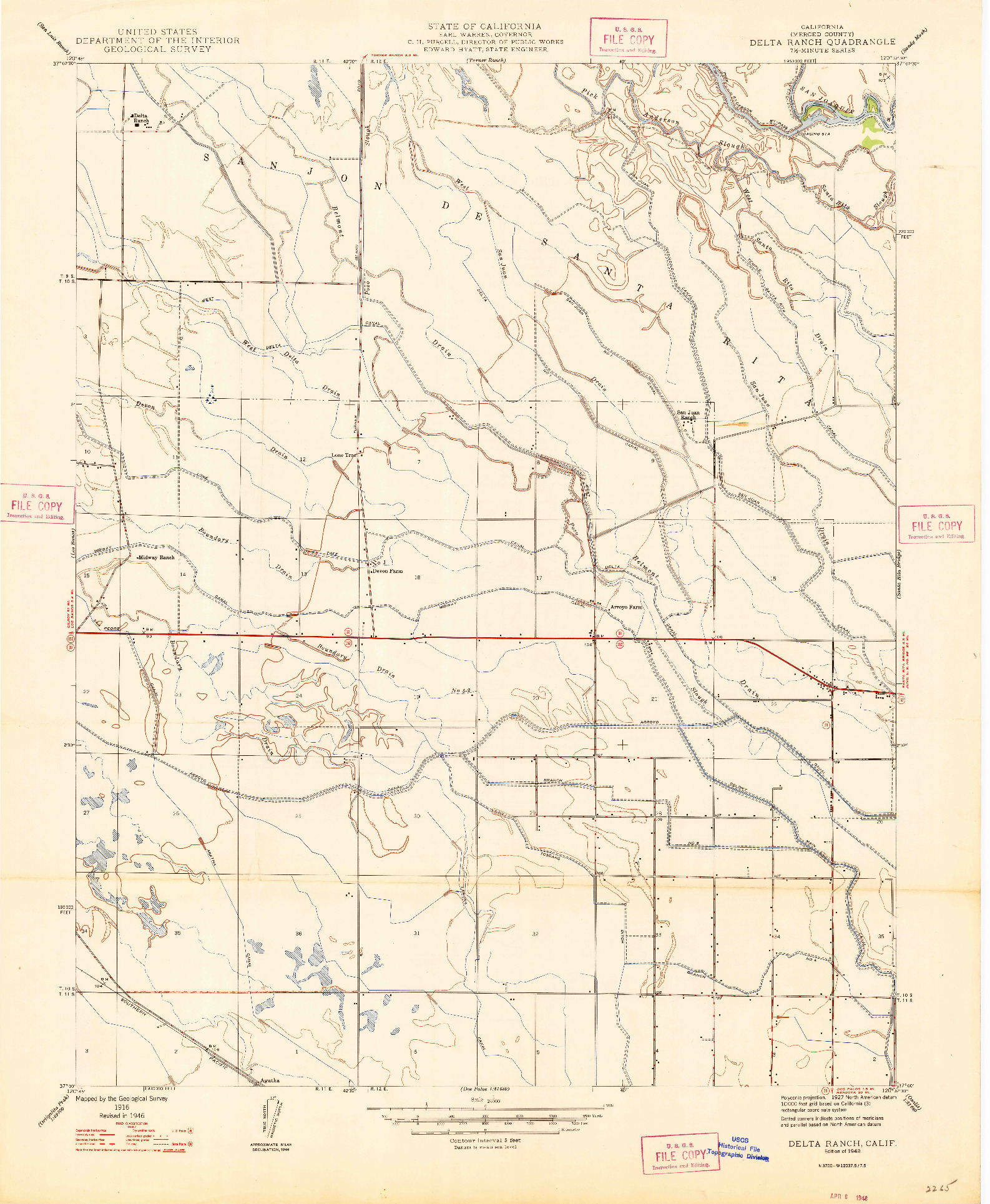 USGS 1:24000-SCALE QUADRANGLE FOR DELTA RANCH, CA 1916