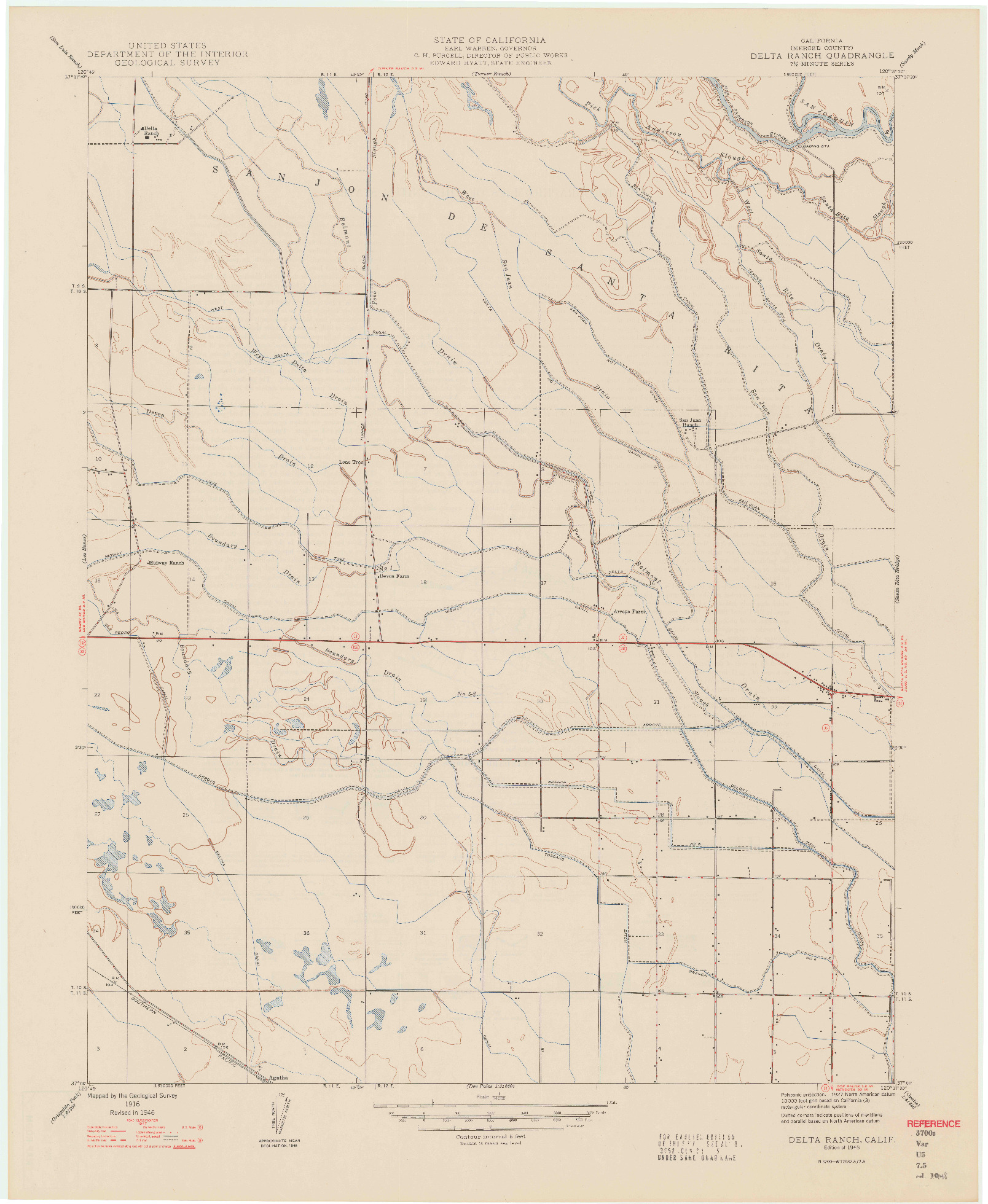 USGS 1:24000-SCALE QUADRANGLE FOR DELTA RANCH, CA 1948