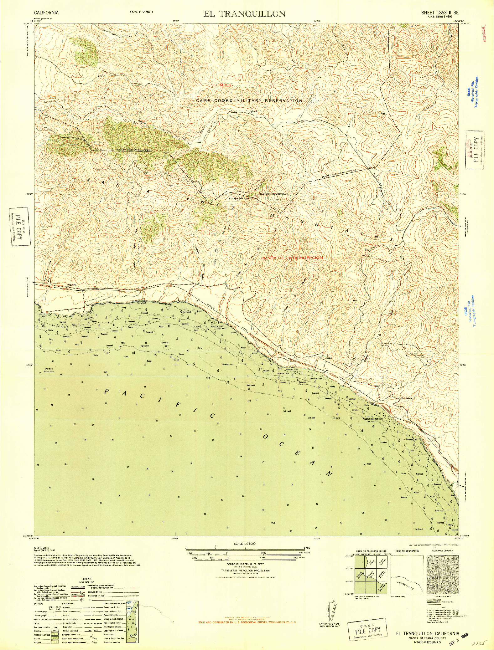USGS 1:24000-SCALE QUADRANGLE FOR EL TRANQUILLON, CA 1948