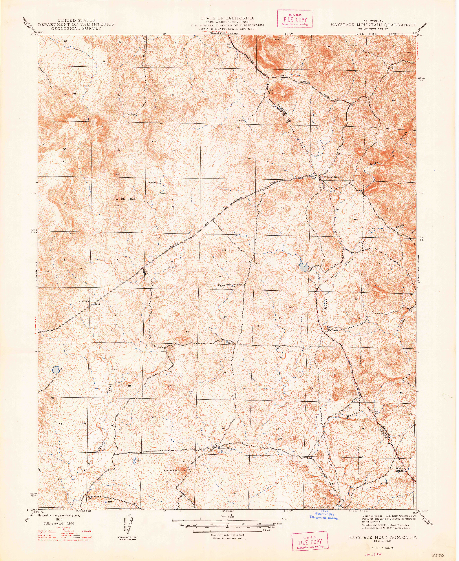 USGS 1:24000-SCALE QUADRANGLE FOR HAYSTACK MOUNTAIN, CA 1948