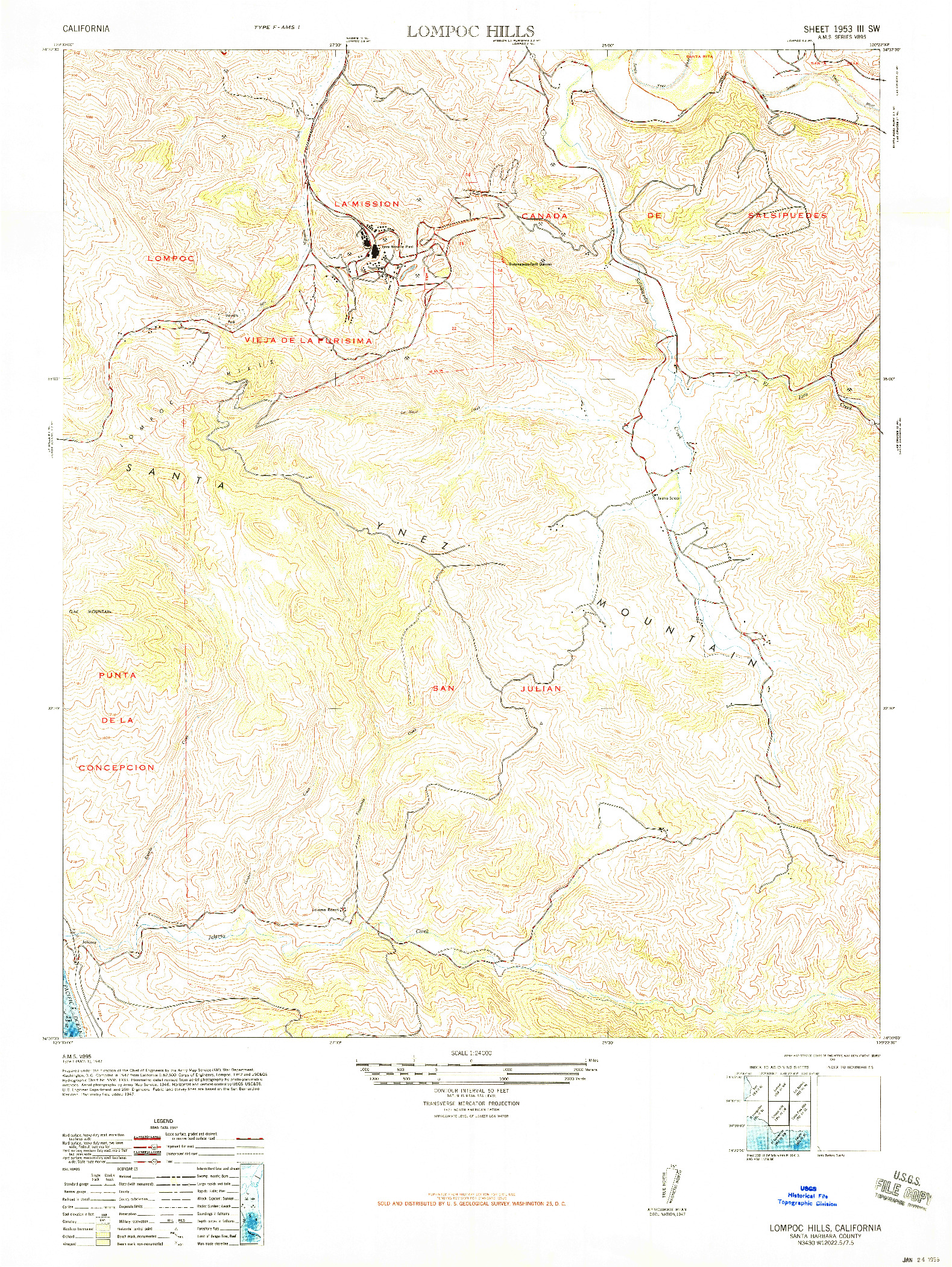 USGS 1:24000-SCALE QUADRANGLE FOR LOMPOC HILLS, CA 1948