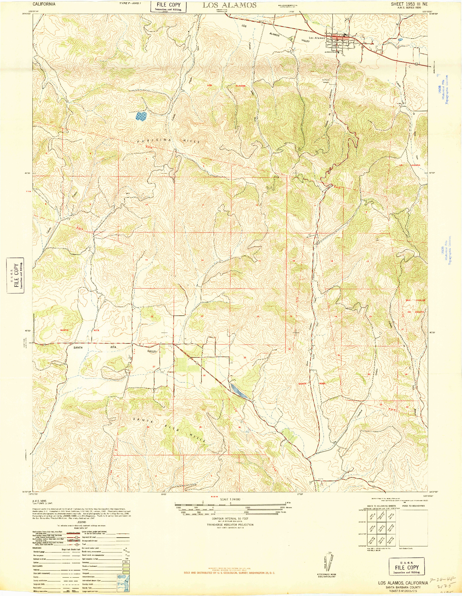 USGS 1:24000-SCALE QUADRANGLE FOR LOS ALAMOS, CA 1948