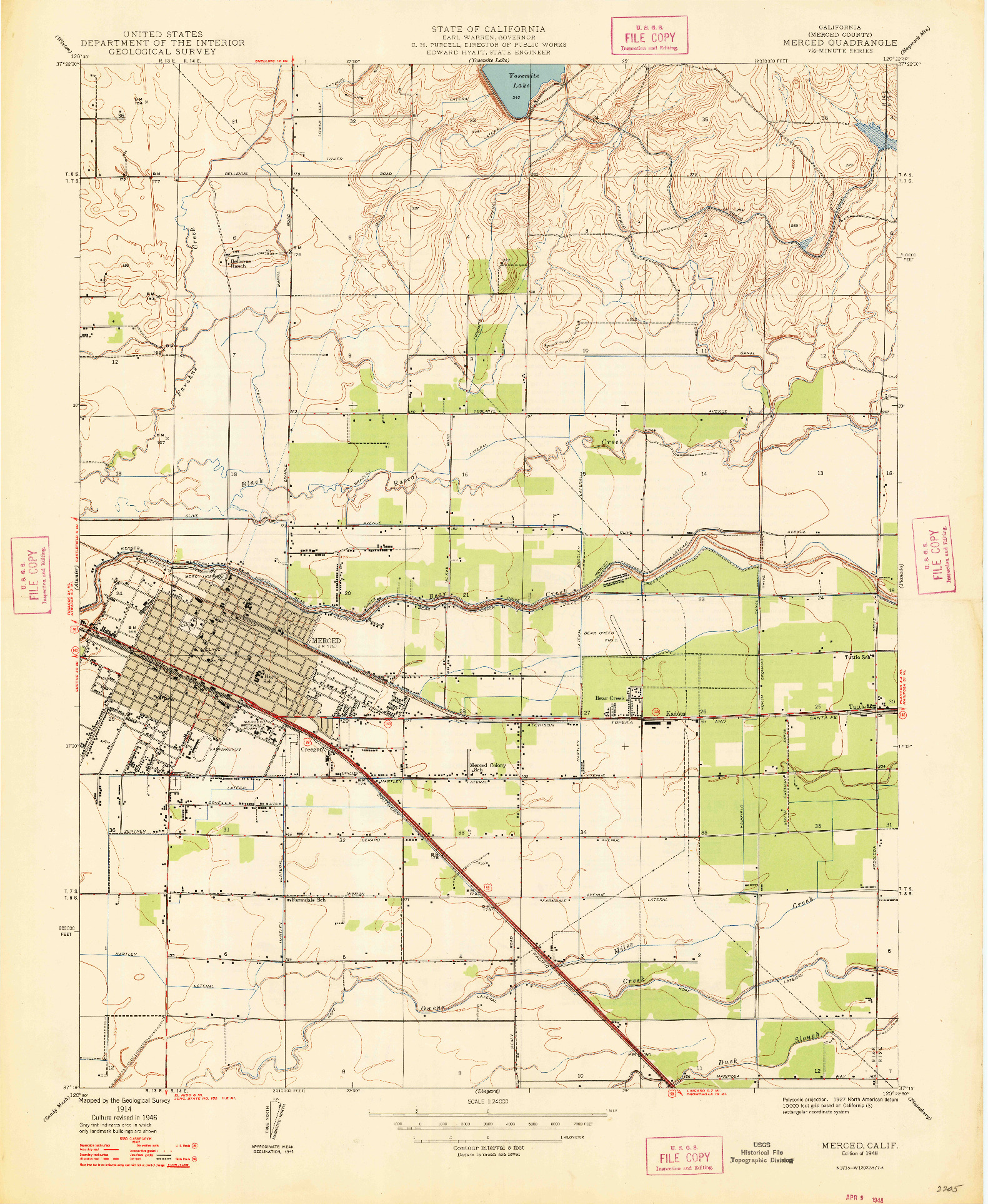 USGS 1:24000-SCALE QUADRANGLE FOR MERCED, CA 1948