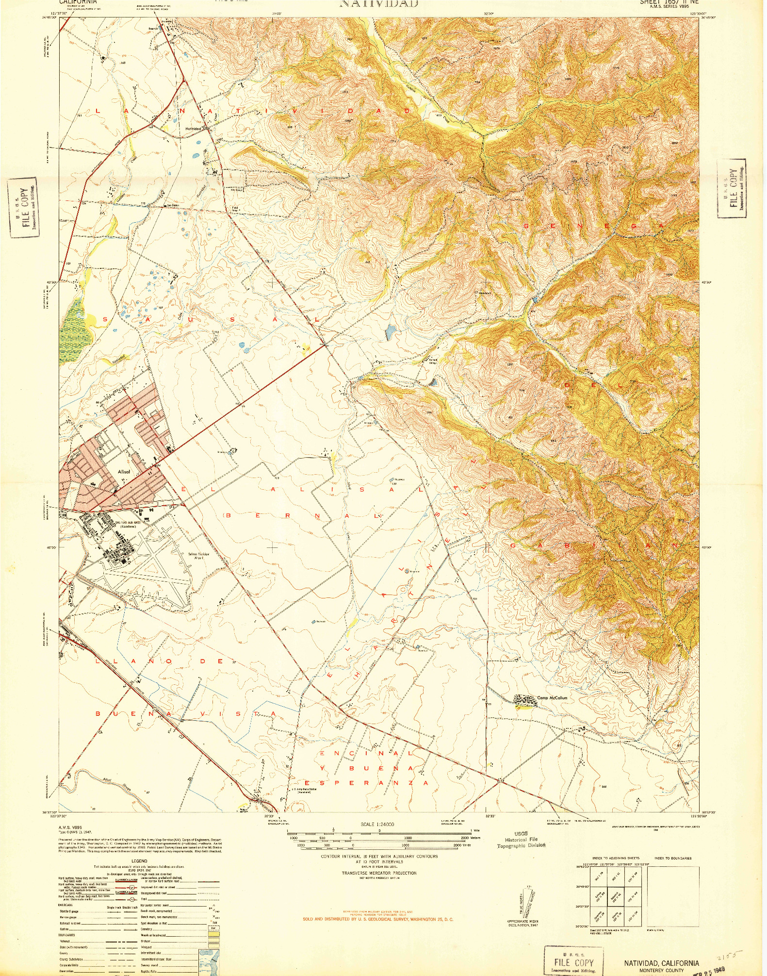 USGS 1:24000-SCALE QUADRANGLE FOR NATIVIDAD, CA 1947
