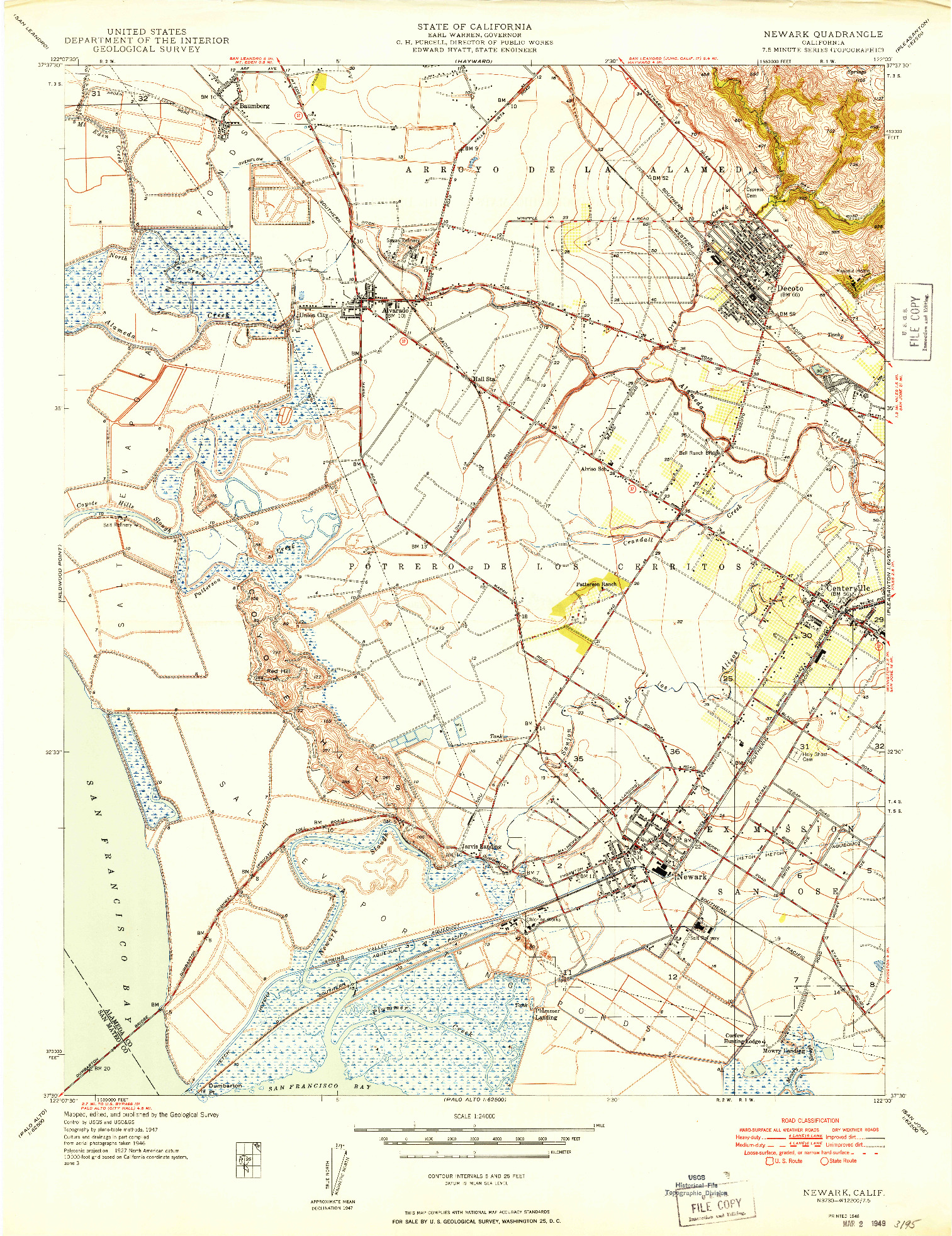 USGS 1:24000-SCALE QUADRANGLE FOR NEWARK, CA 1948