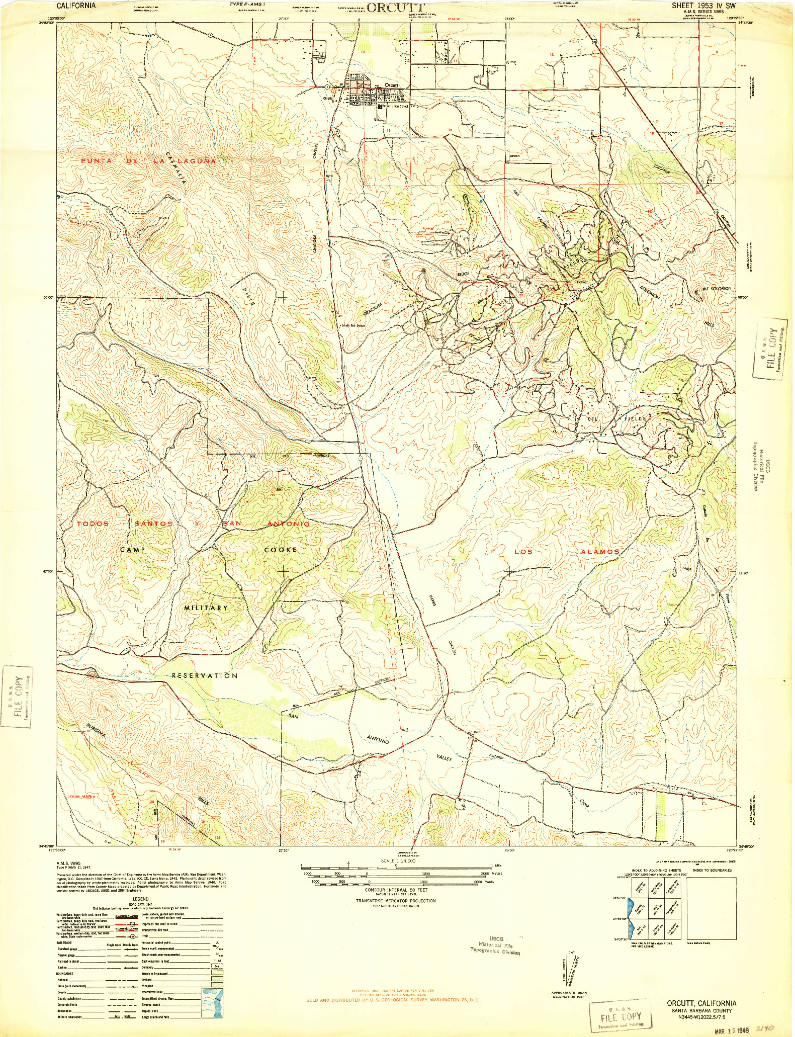 USGS 1:24000-SCALE QUADRANGLE FOR ORCUTT, CA 1947