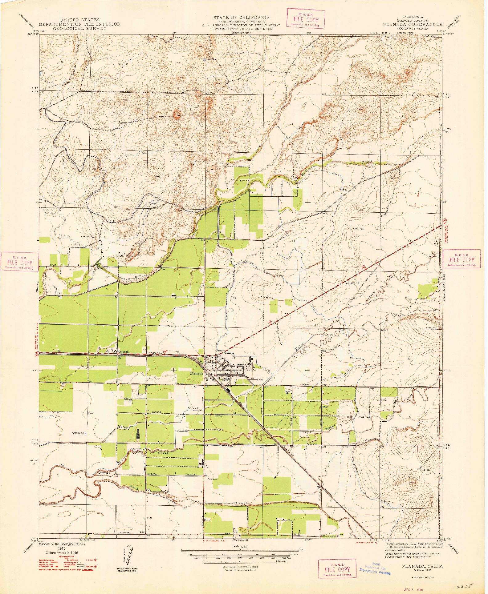 USGS 1:24000-SCALE QUADRANGLE FOR PLANADA, CA 1948