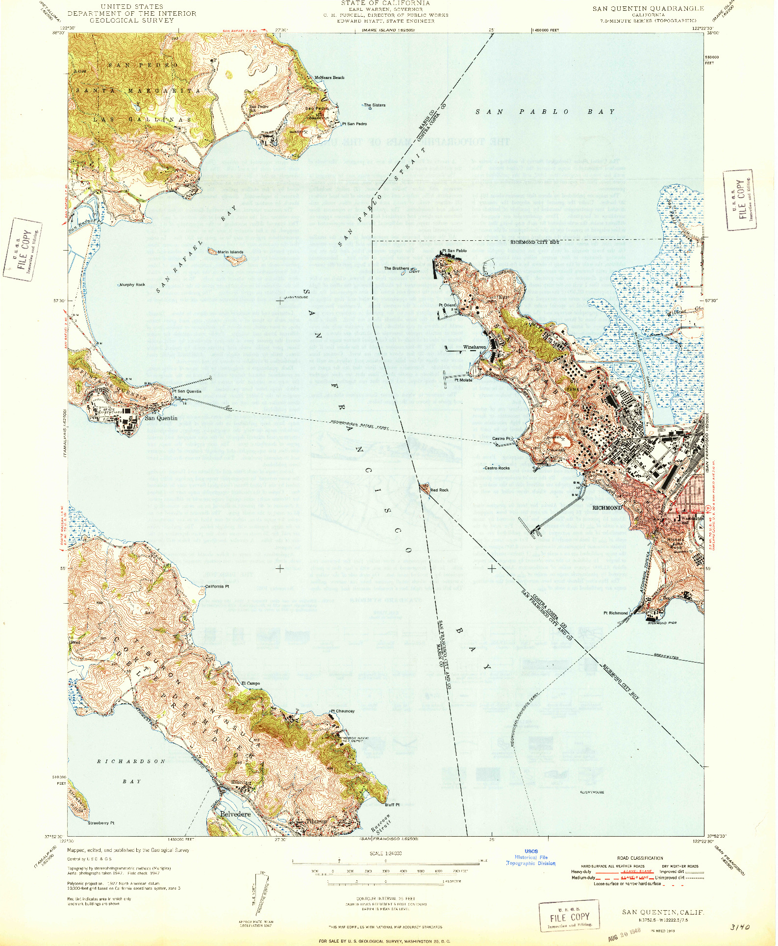 USGS 1:24000-SCALE QUADRANGLE FOR SAN QUENTIN, CA 1948
