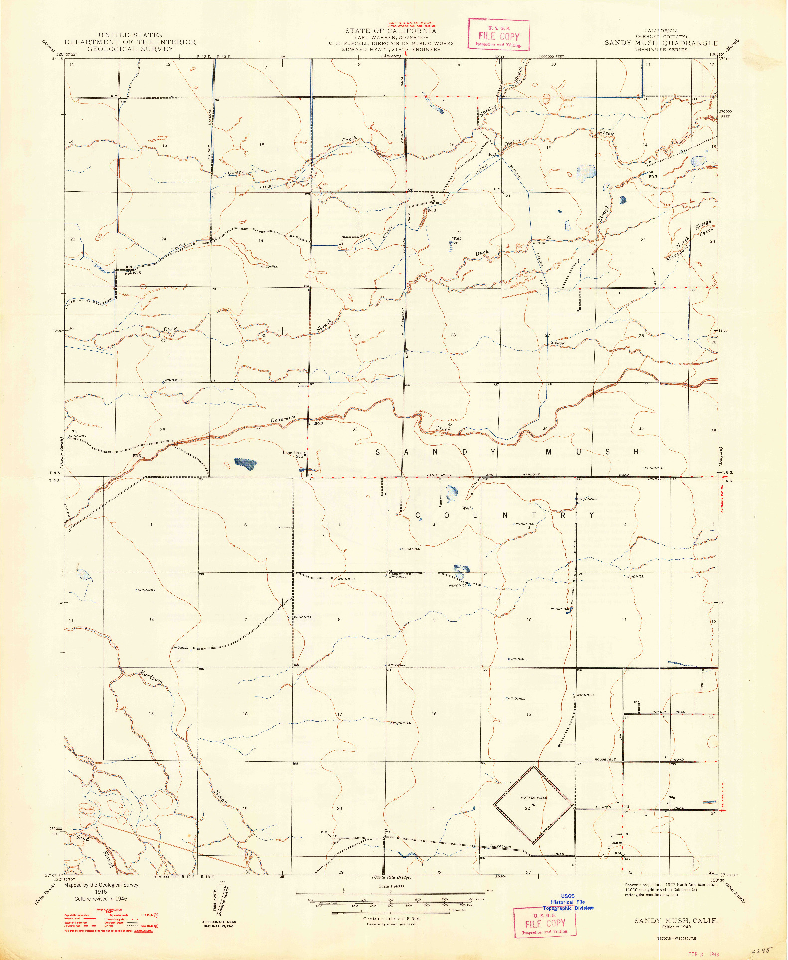 USGS 1:24000-SCALE QUADRANGLE FOR SANDY MUSH, CA 1948