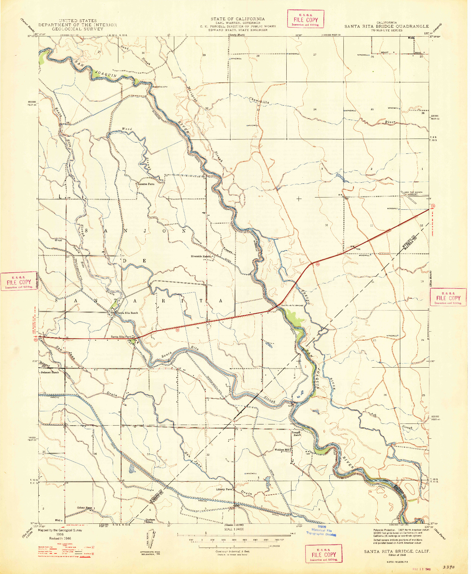USGS 1:24000-SCALE QUADRANGLE FOR SANTA RITA BRIDGE, CA 1916