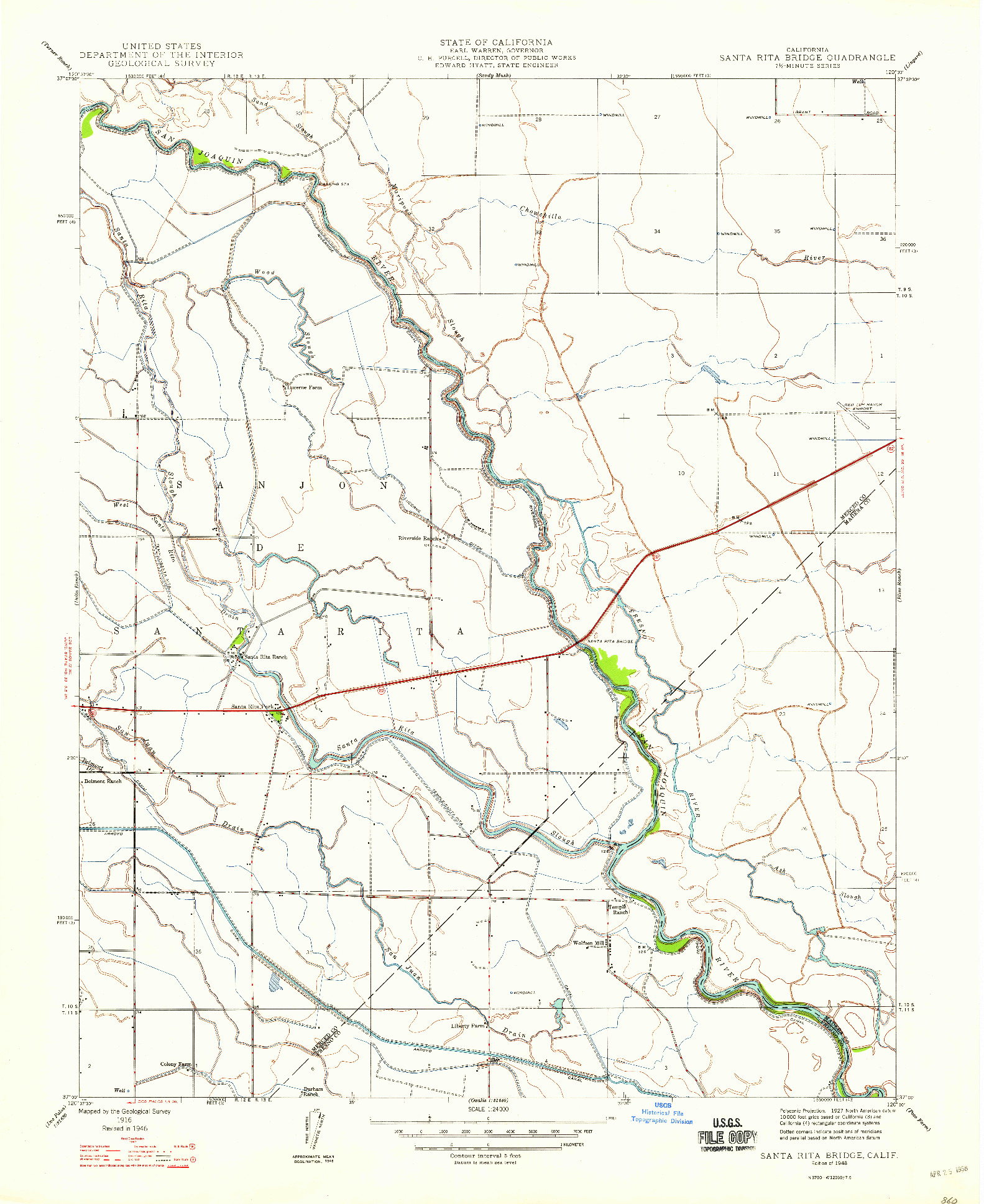 USGS 1:24000-SCALE QUADRANGLE FOR SANTA RITA BRIDGE, CA 1916