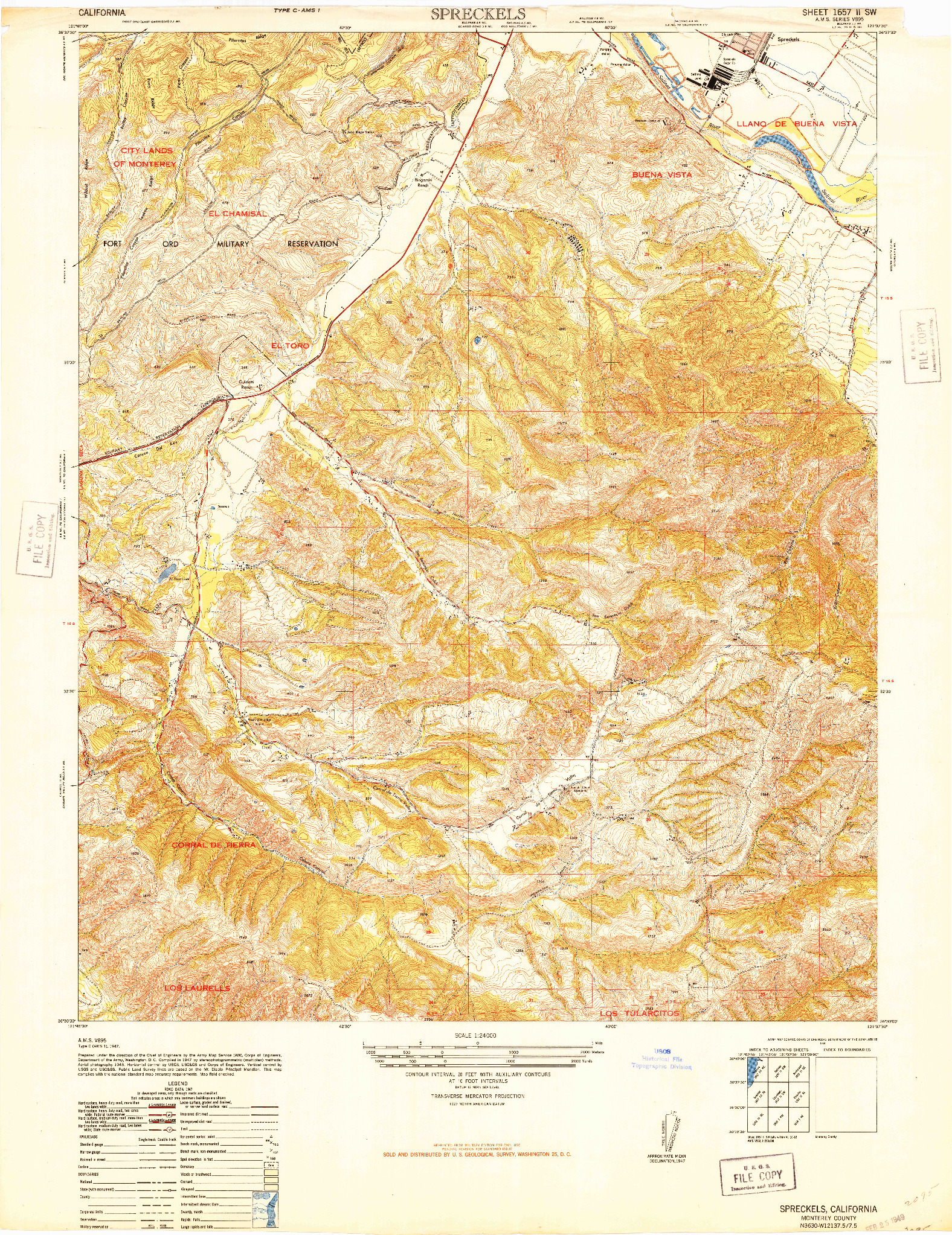 USGS 1:24000-SCALE QUADRANGLE FOR SPRECKELS, CA 1947