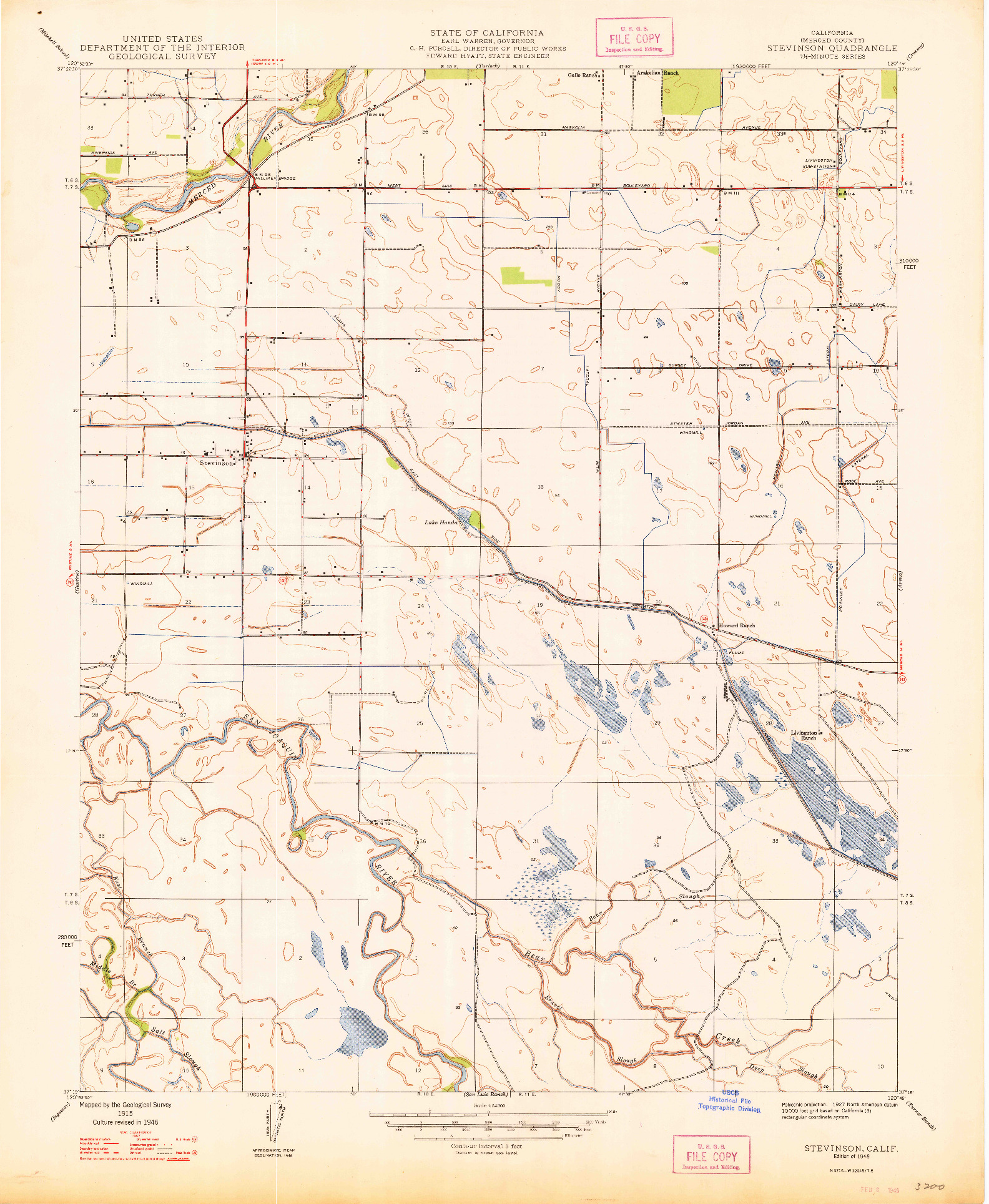 USGS 1:24000-SCALE QUADRANGLE FOR STEVINSON, CA 1948