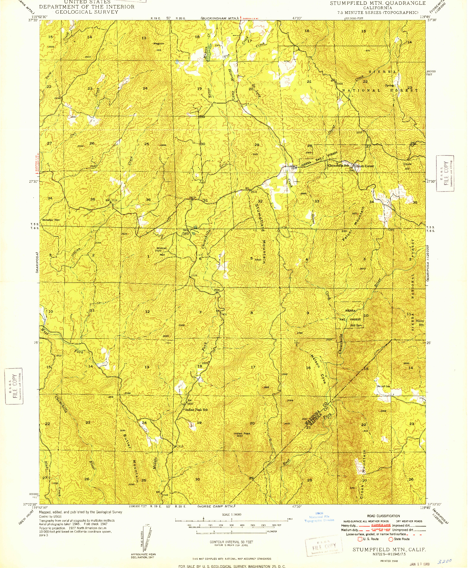 USGS 1:24000-SCALE QUADRANGLE FOR STUMPFIELD MOUNTAIN, CA 1948