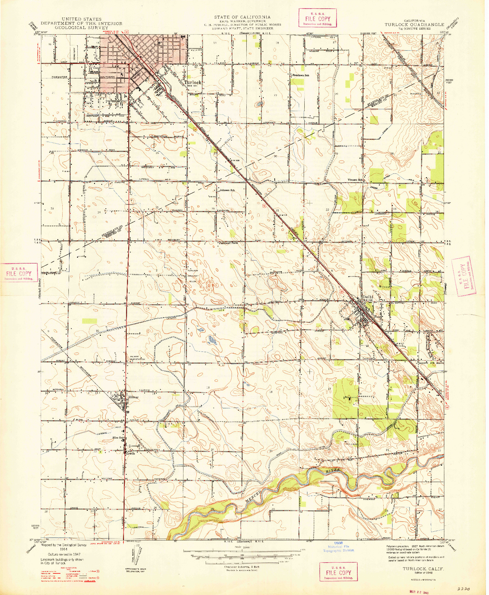 USGS 1:24000-SCALE QUADRANGLE FOR TURLOCK, CA 1948