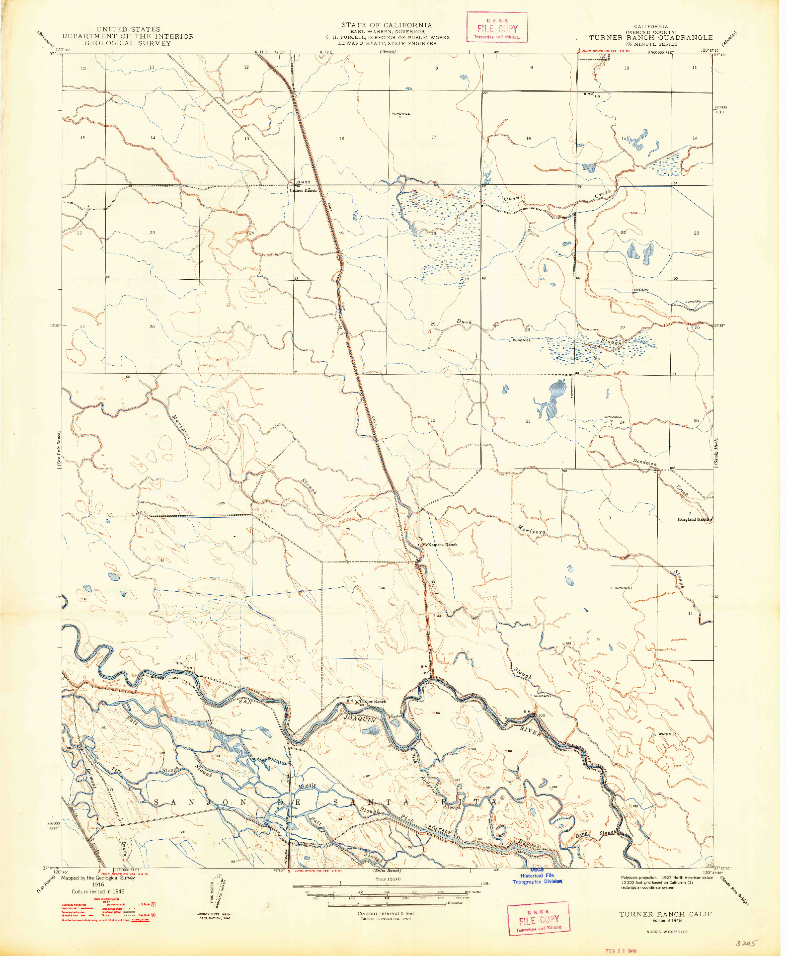 USGS 1:24000-SCALE QUADRANGLE FOR TURNER RANCH, CA 1948