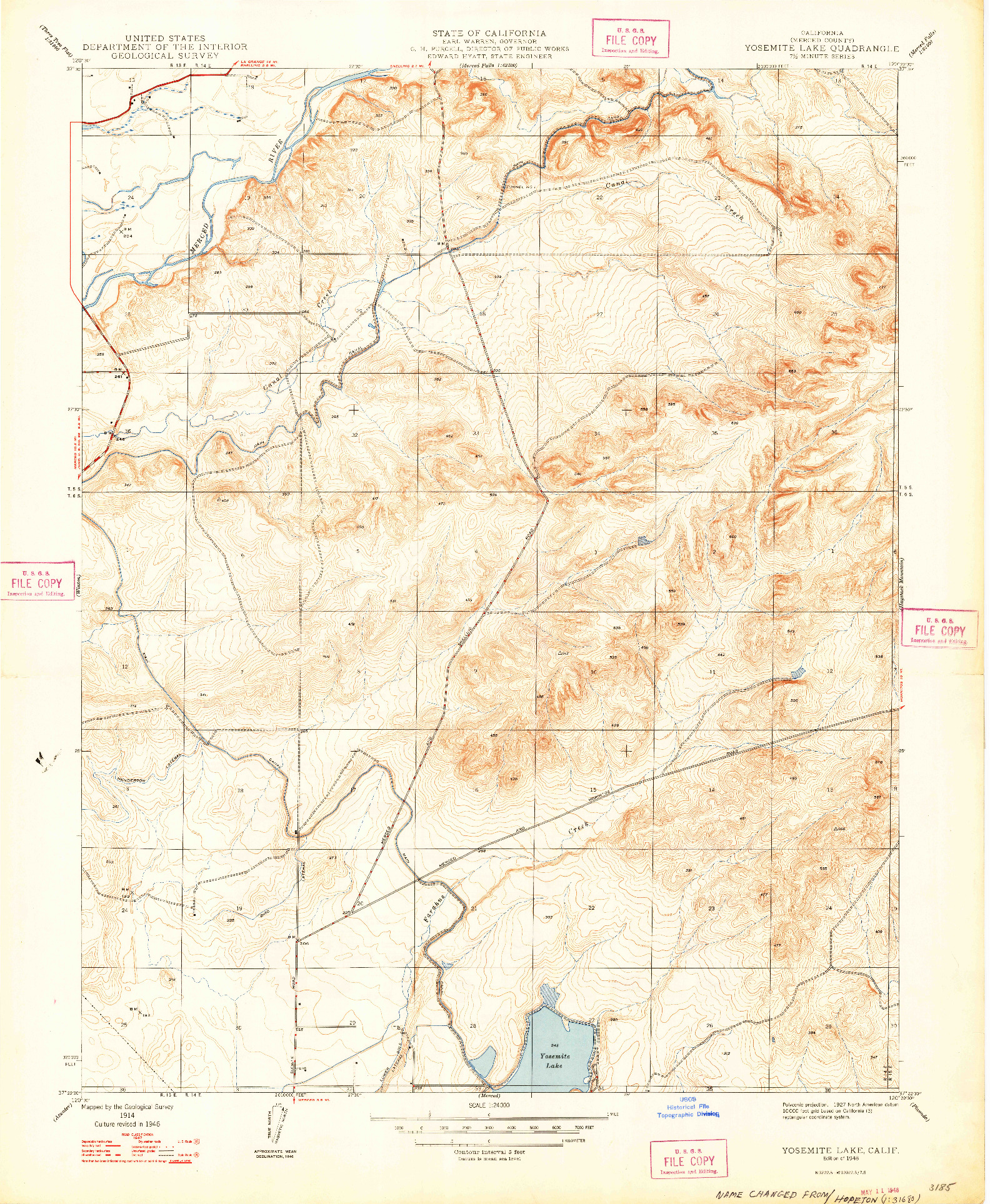 USGS 1:24000-SCALE QUADRANGLE FOR YOSEMITE LAKE, CA 1948
