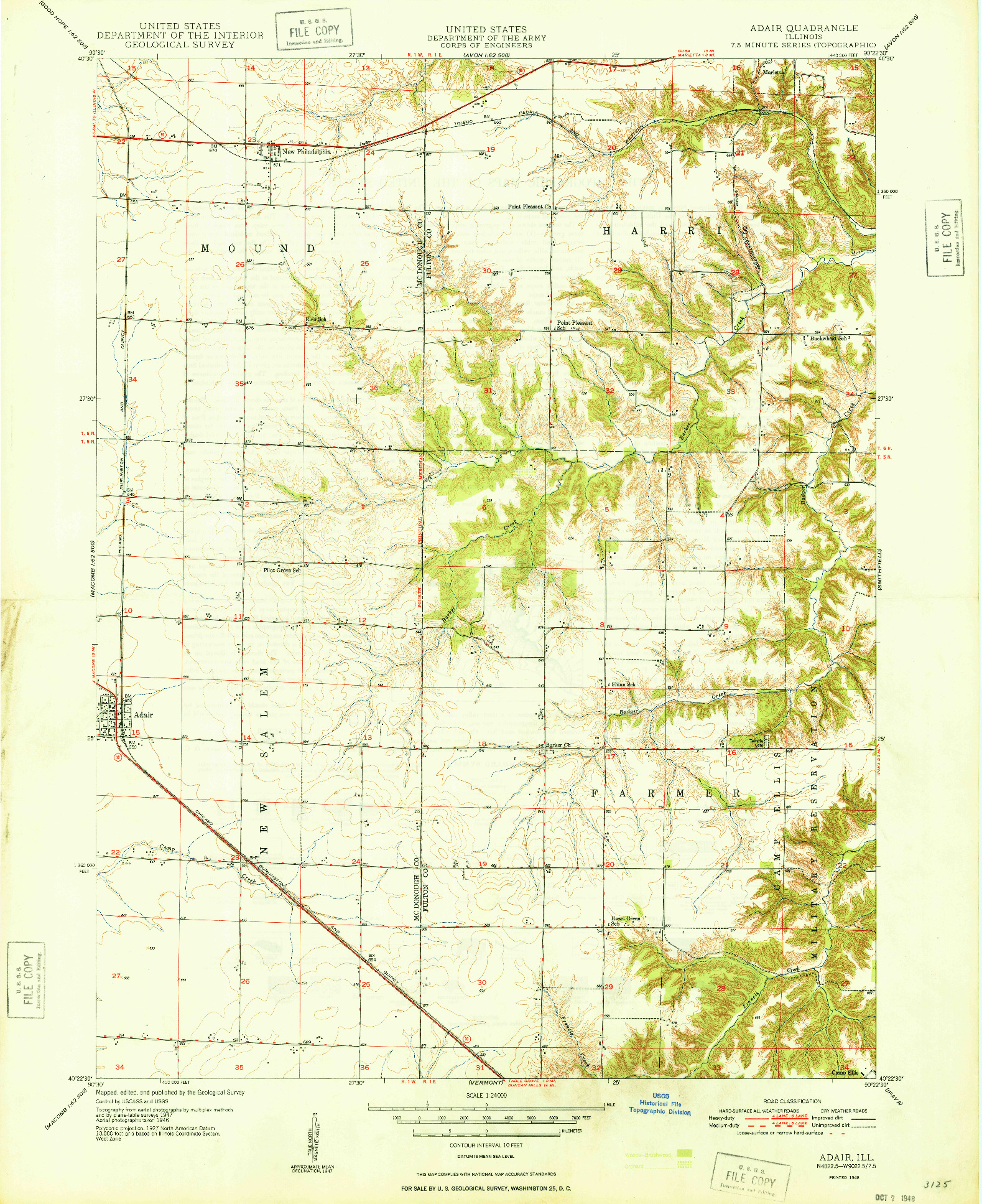 USGS 1:24000-SCALE QUADRANGLE FOR ADAIR, IL 1948