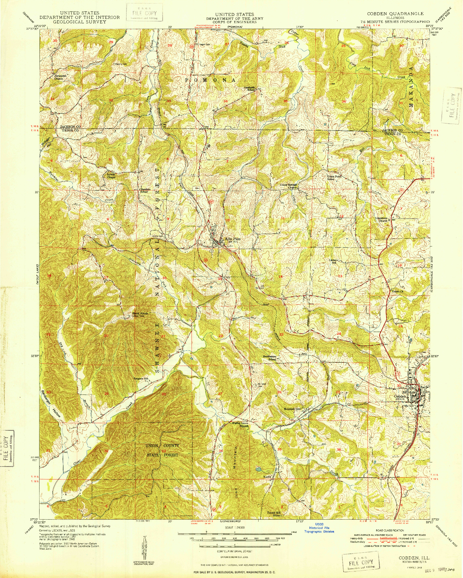 USGS 1:24000-SCALE QUADRANGLE FOR COBDEN, IL 1948