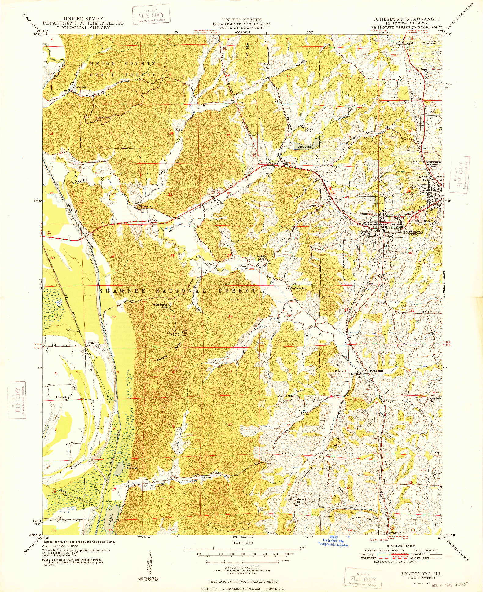 USGS 1:24000-SCALE QUADRANGLE FOR JONESBORO, IL 1948