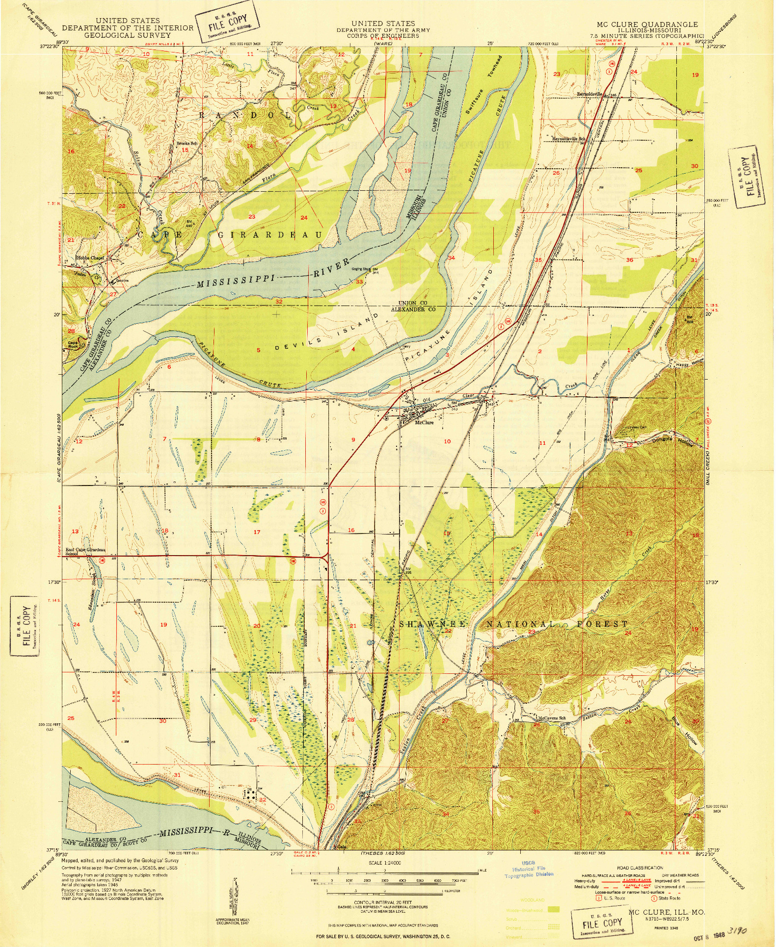 USGS 1:24000-SCALE QUADRANGLE FOR MCCLURE, IL 1948