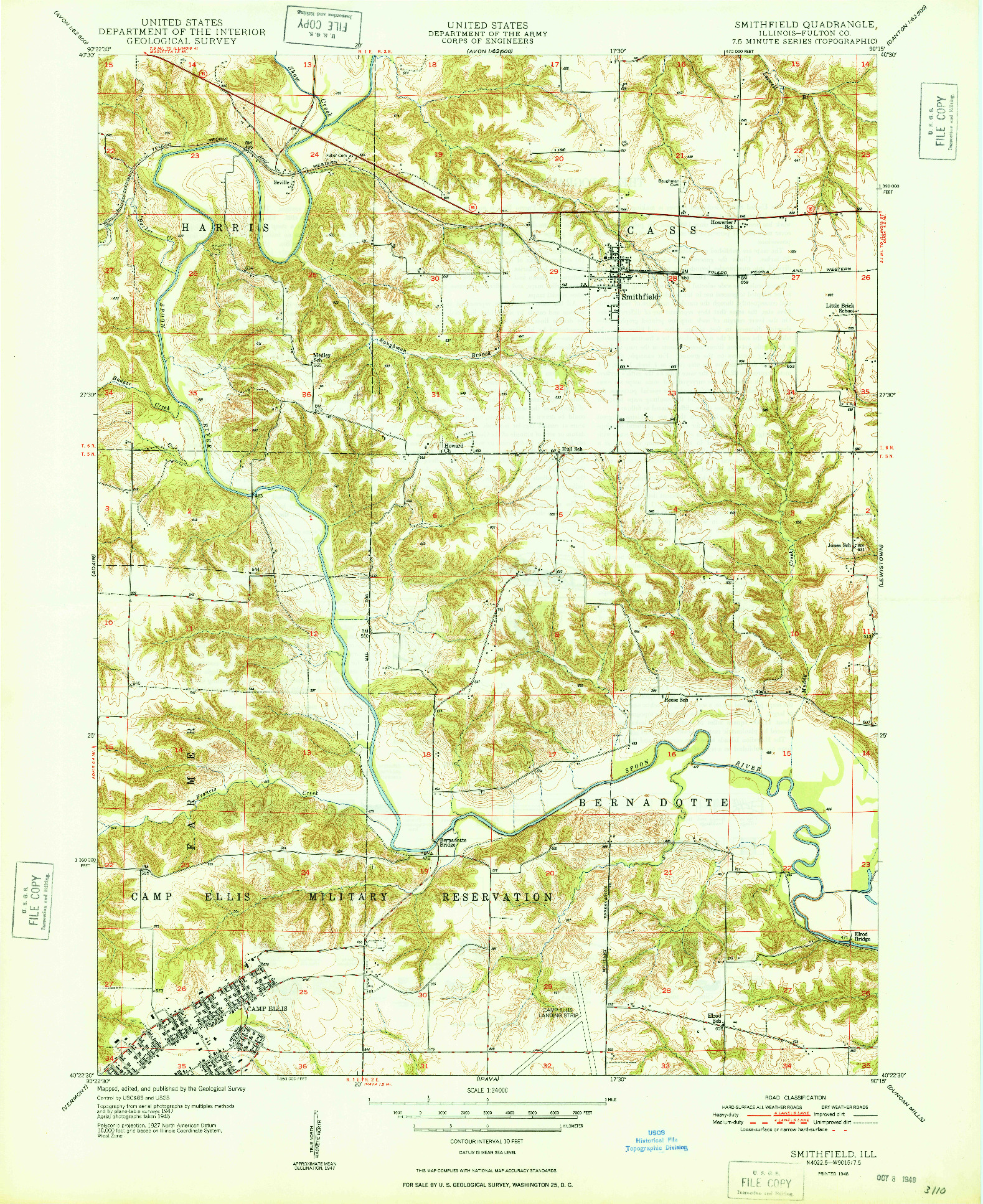 USGS 1:24000-SCALE QUADRANGLE FOR SMITHFIELD, IL 1948