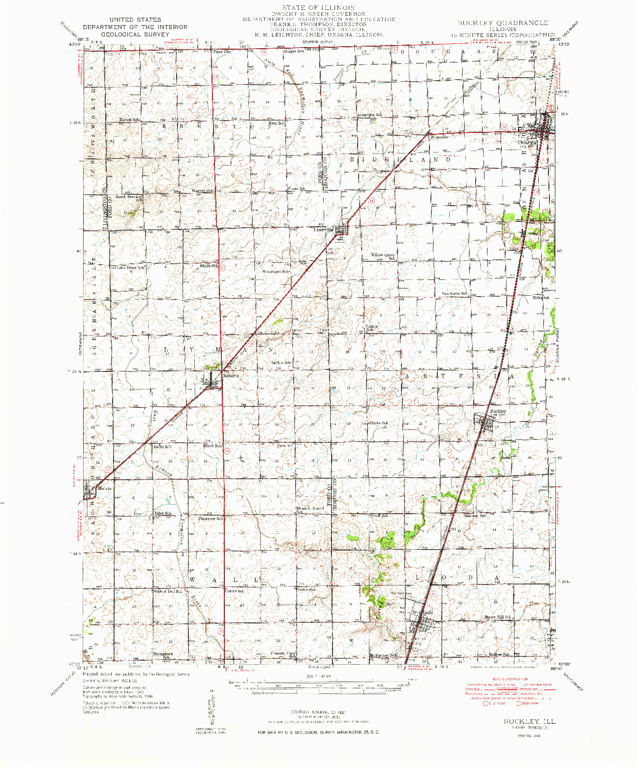 USGS 1:62500-SCALE QUADRANGLE FOR BUCKLEY, IL 1948