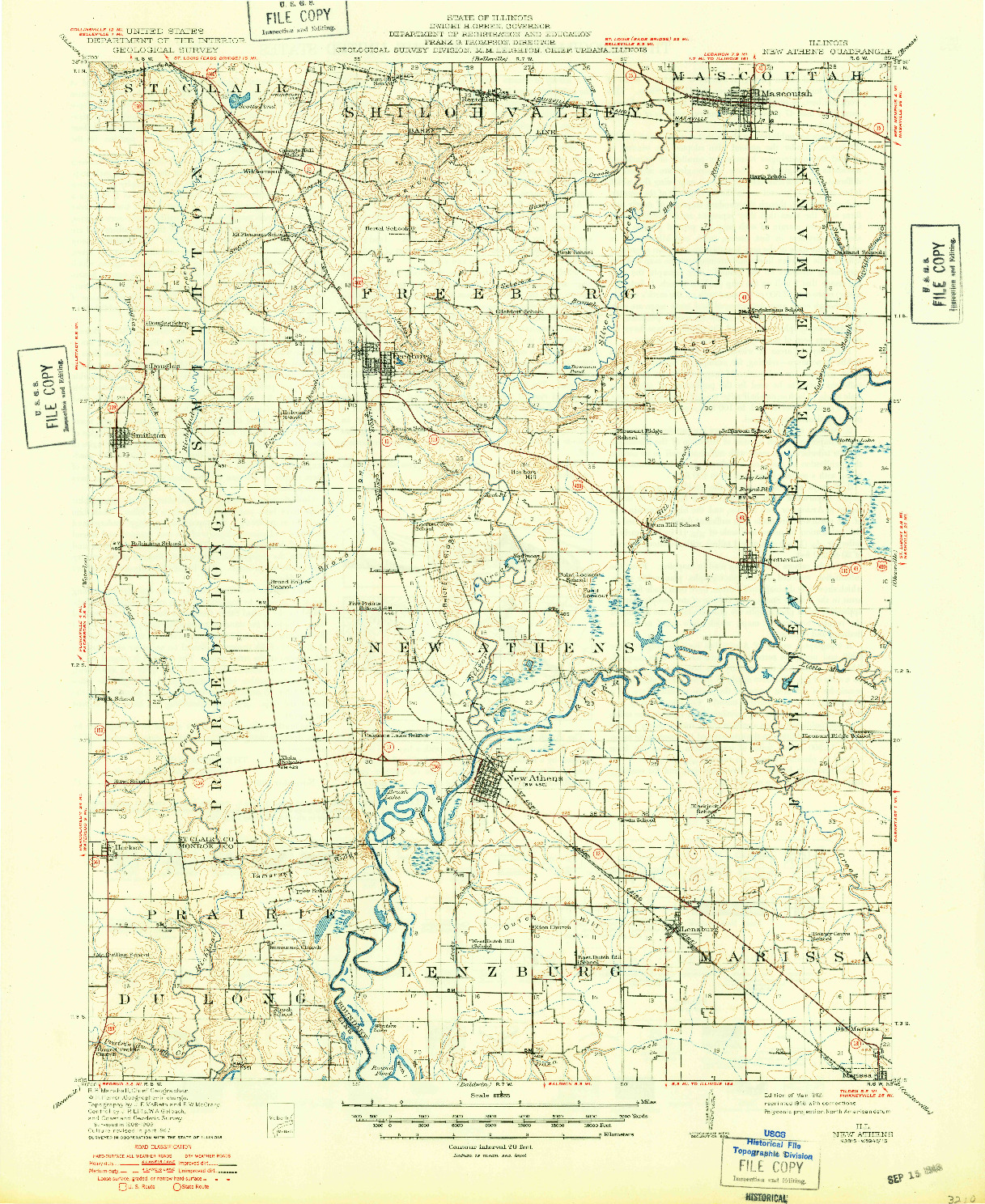 USGS 1:62500-SCALE QUADRANGLE FOR NEW ATHENS, IL 1912