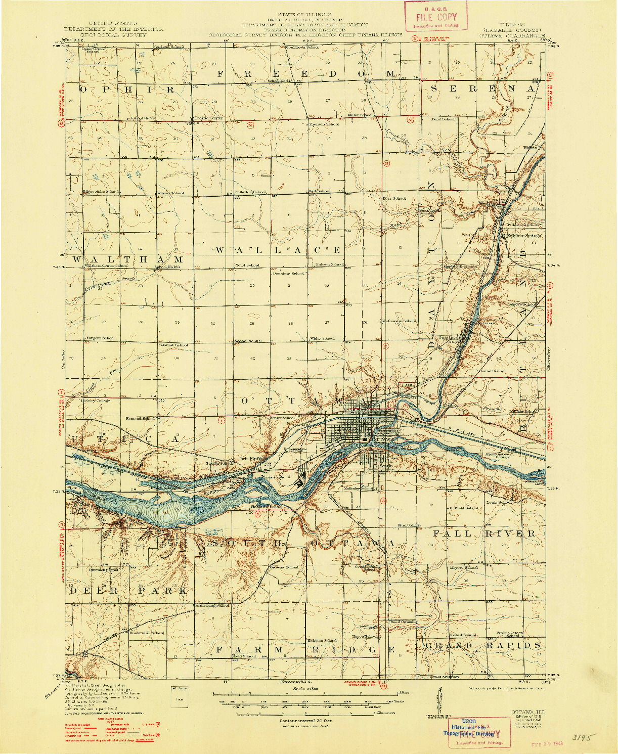 USGS 1:62500-SCALE QUADRANGLE FOR OTTAWA, IL 1915