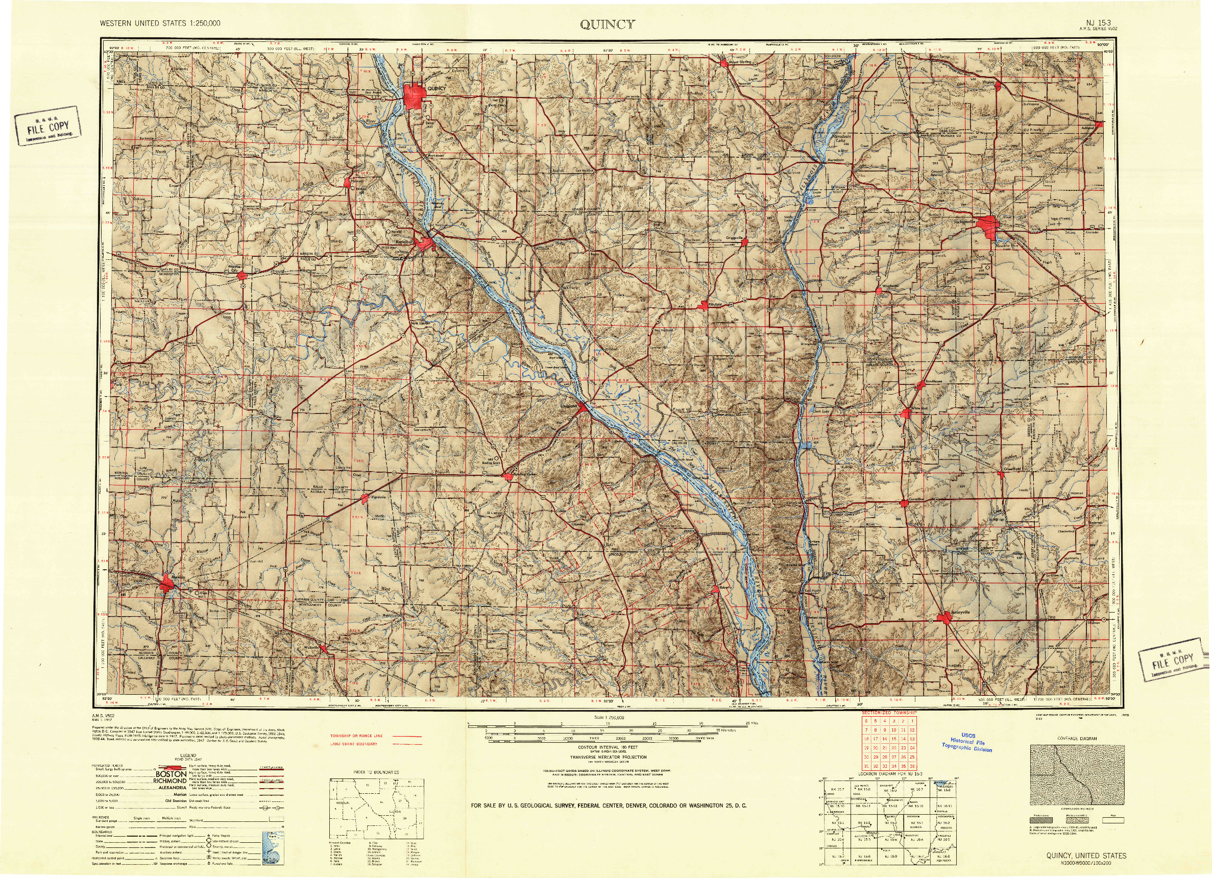 USGS 1:250000-SCALE QUADRANGLE FOR QUINCY, IL 1948