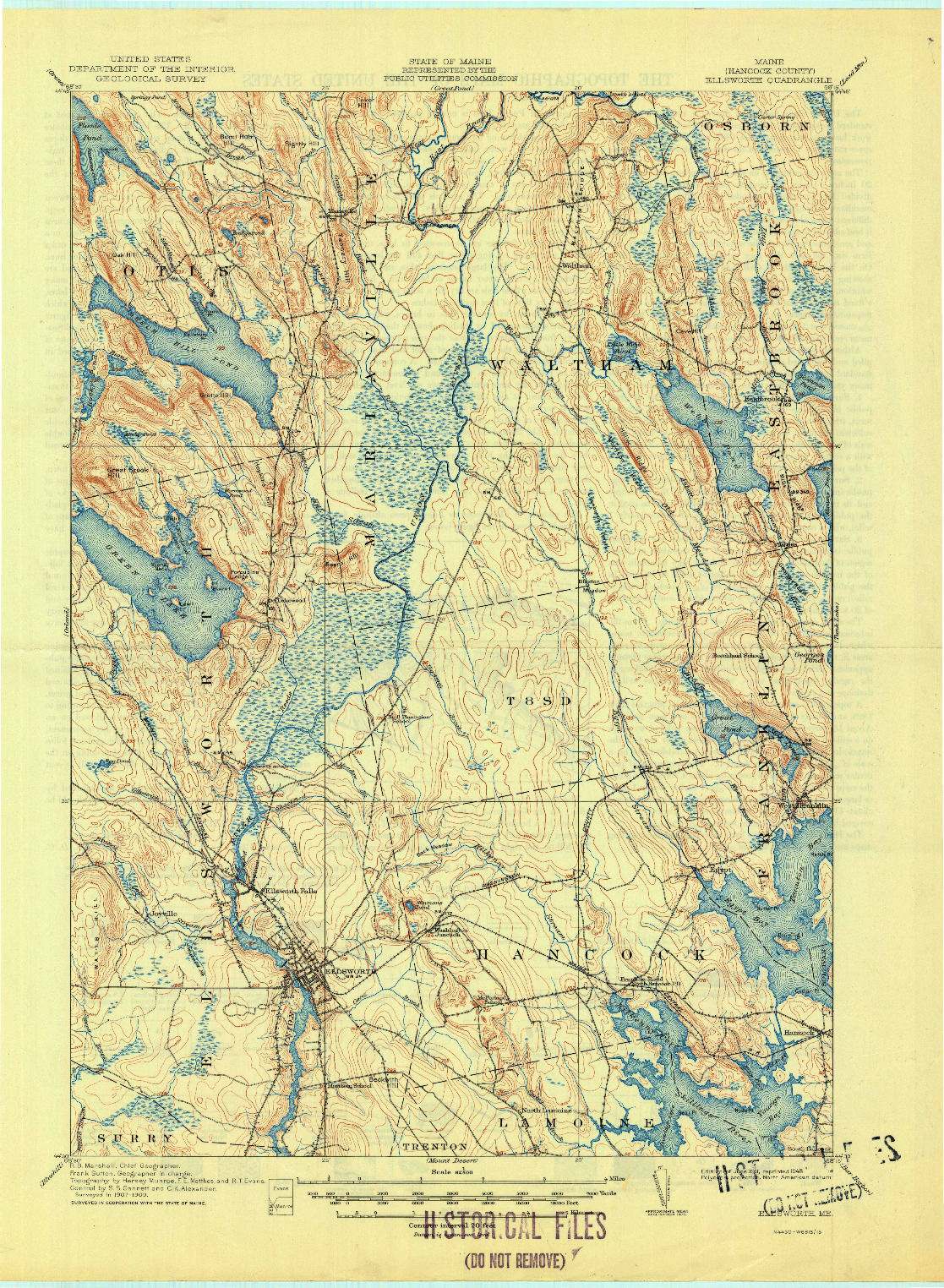 USGS 1:62500-SCALE QUADRANGLE FOR ELLSWORTH, ME 1911
