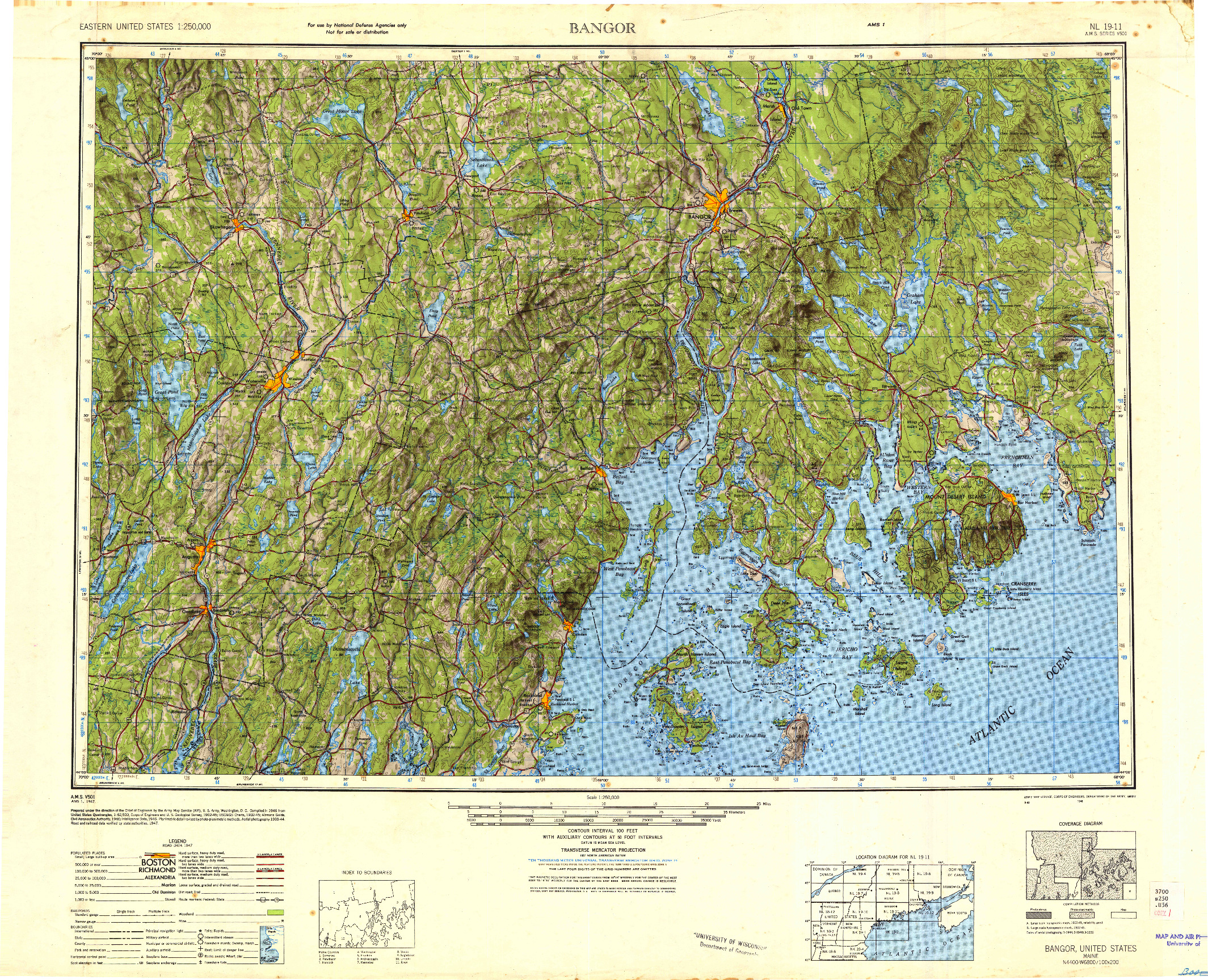 USGS 1:250000-SCALE QUADRANGLE FOR BANGOR, ME 1948