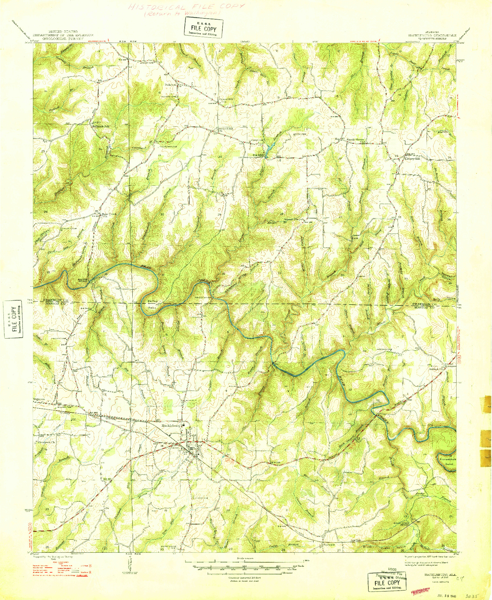 USGS 1:24000-SCALE QUADRANGLE FOR HACKLEBURG, AL 1948