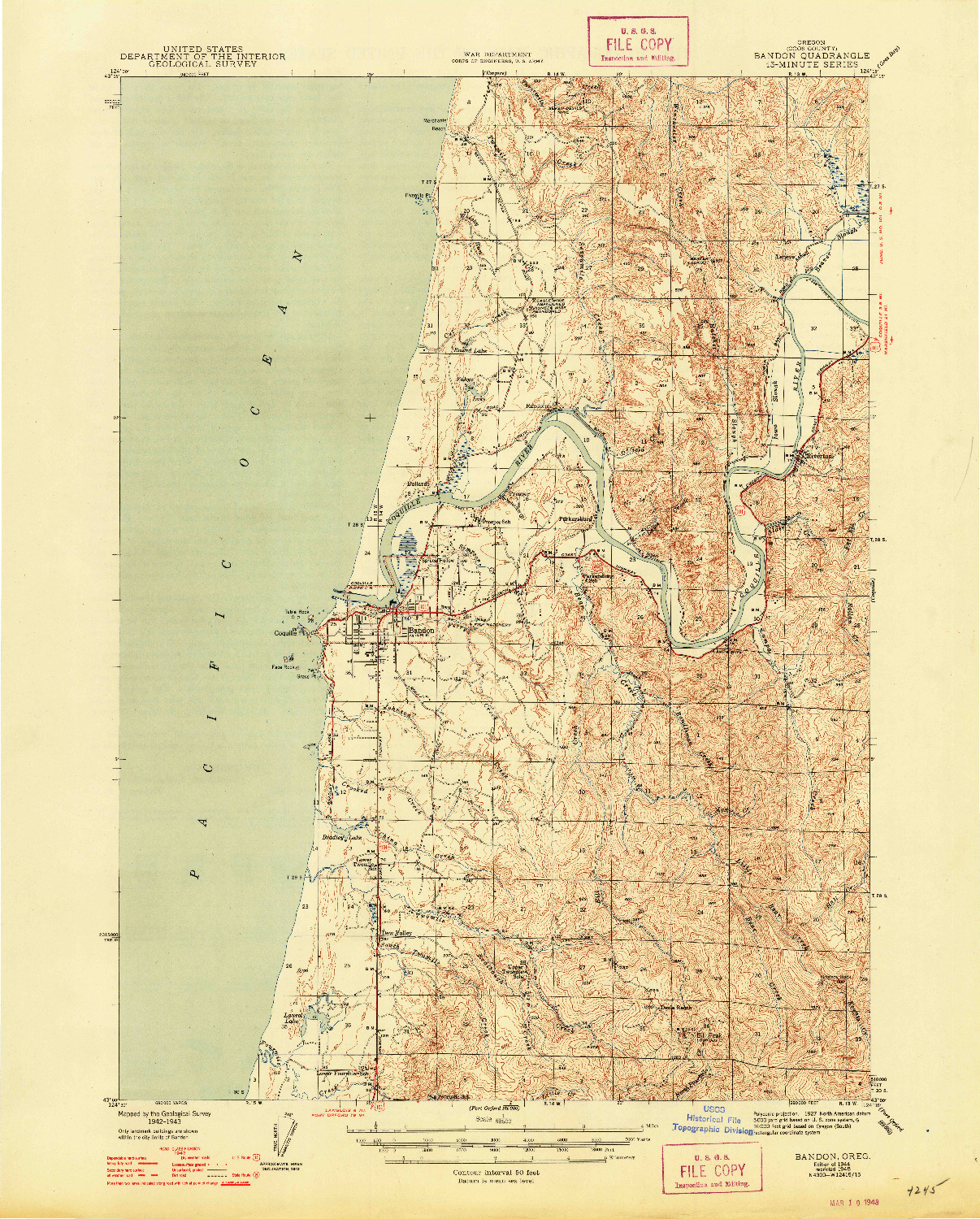 USGS 1:62500-SCALE QUADRANGLE FOR BANDON, OR 1944