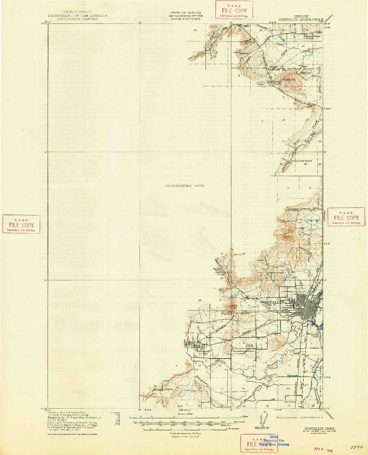 USGS 1:62500-SCALE QUADRANGLE FOR CORVALLIS, OR 1921