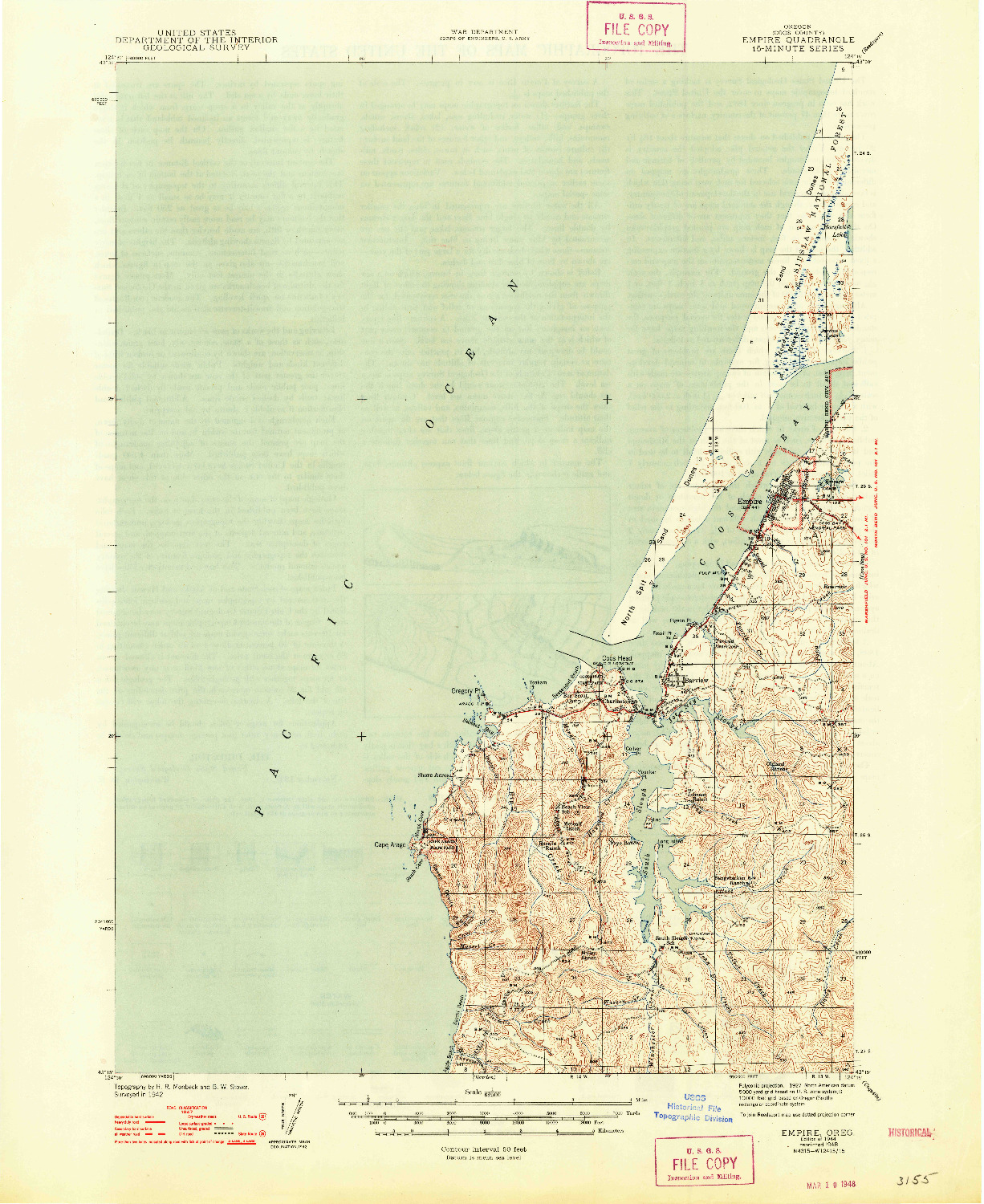 USGS 1:62500-SCALE QUADRANGLE FOR EMPIRE, OR 1944