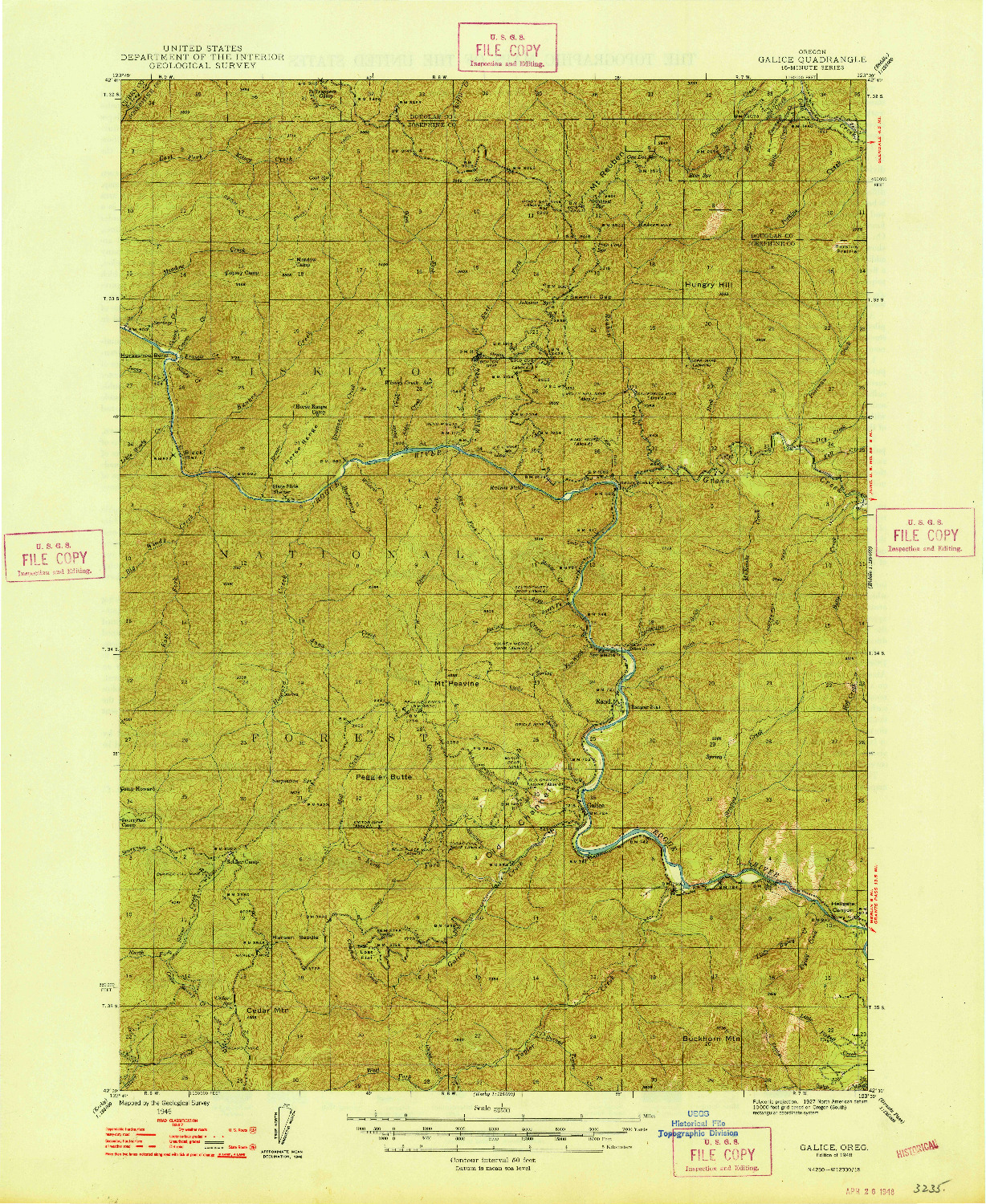 USGS 1:62500-SCALE QUADRANGLE FOR GALICE, OR 1948