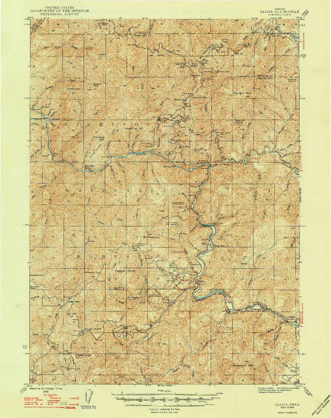USGS 1:62500-SCALE QUADRANGLE FOR GALICE, OR 1948
