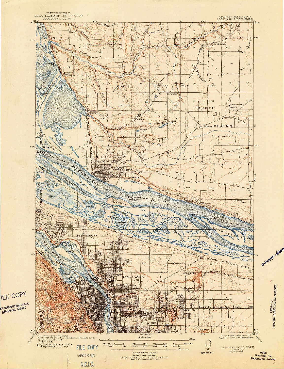 USGS 1:62500-SCALE QUADRANGLE FOR PORTLAND, OR 1905