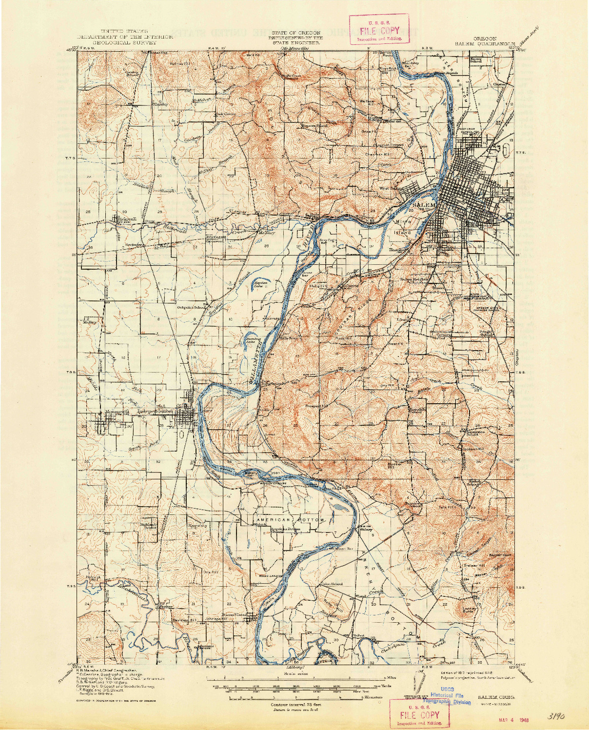 USGS 1:62500-SCALE QUADRANGLE FOR SALEM, OR 1917