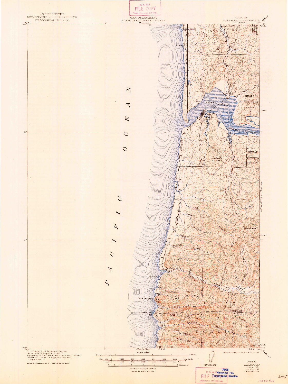 USGS 1:62500-SCALE QUADRANGLE FOR WALDPORT, OR 1922