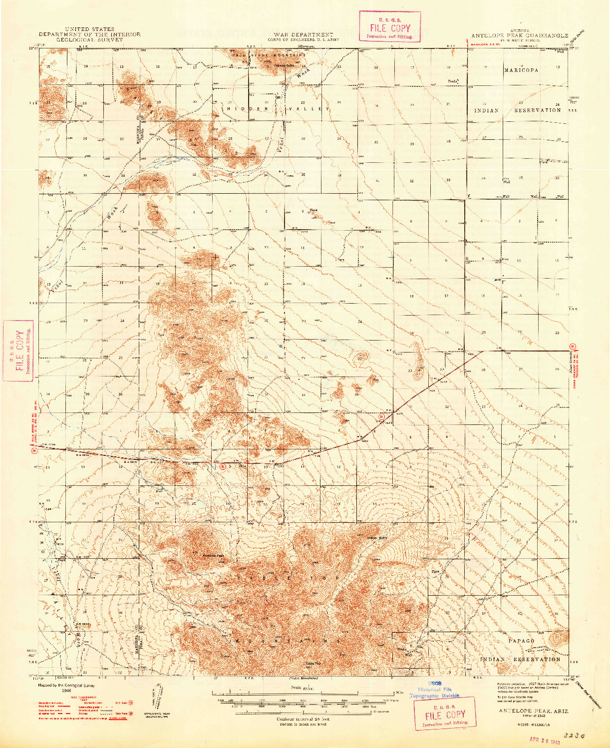 USGS 1:62500-SCALE QUADRANGLE FOR ANTELOPE PEAK, AZ 1948