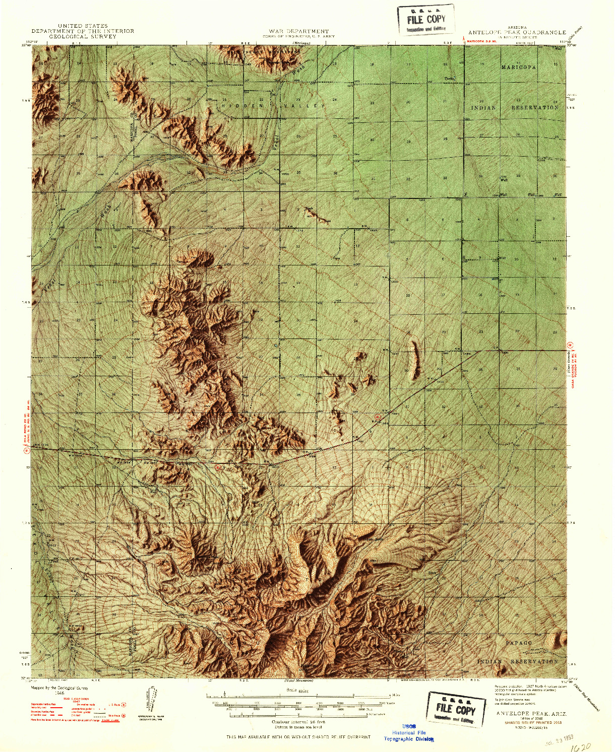 USGS 1:62500-SCALE QUADRANGLE FOR ANTELOPE PEAK, AZ 1948