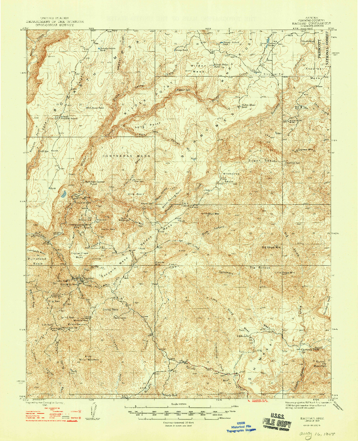 USGS 1:62500-SCALE QUADRANGLE FOR BAGDAD, AZ 1948