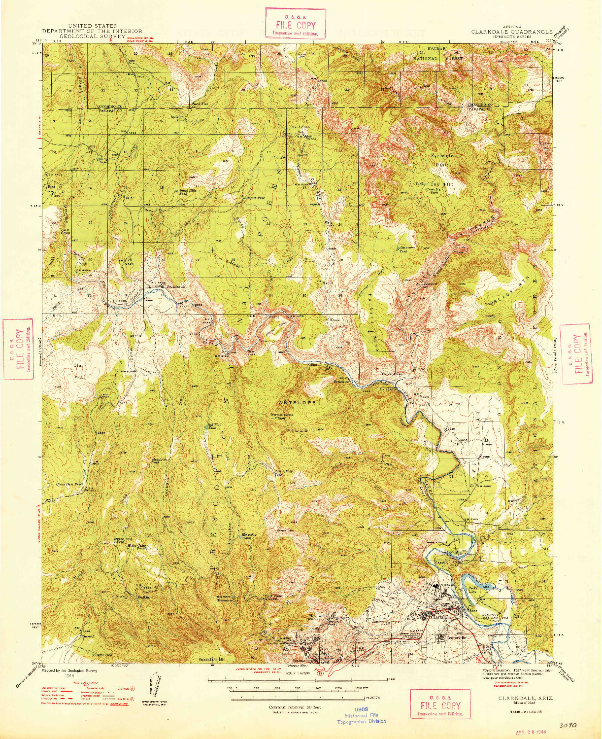 USGS 1:62500-SCALE QUADRANGLE FOR CLARKDALE, AZ 1948