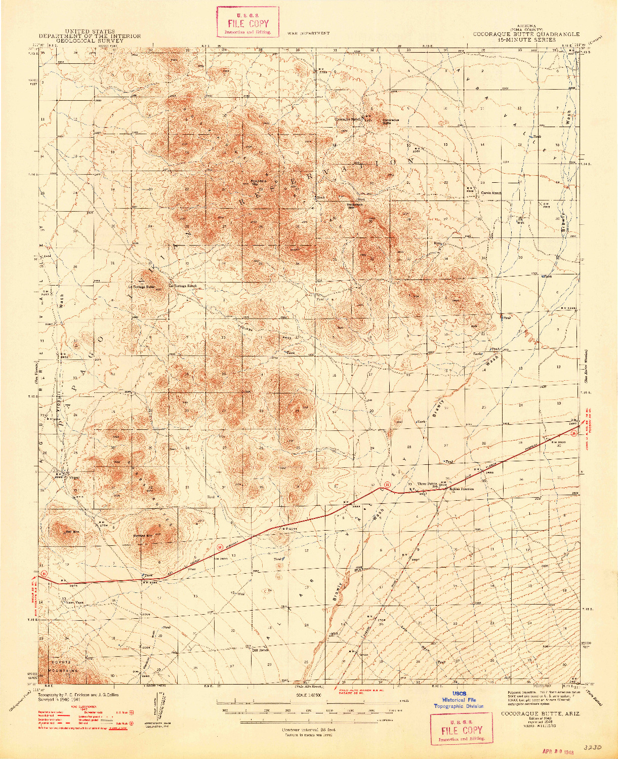 USGS 1:62500-SCALE QUADRANGLE FOR COCORAQUE BUTTE, AZ 1943